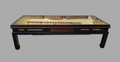 Unique Asian Style Coffee Table with Glass Encased Antique Leather Book Spines