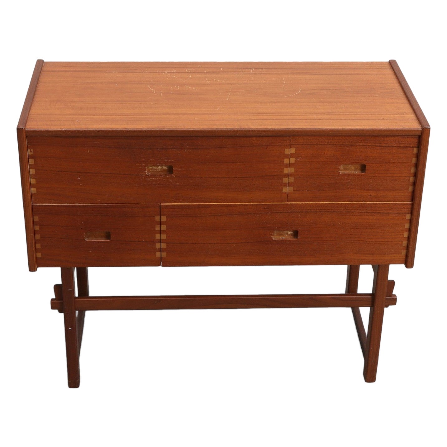Unique Asymmetric Teak Four Drawer Hall Chest in Teak