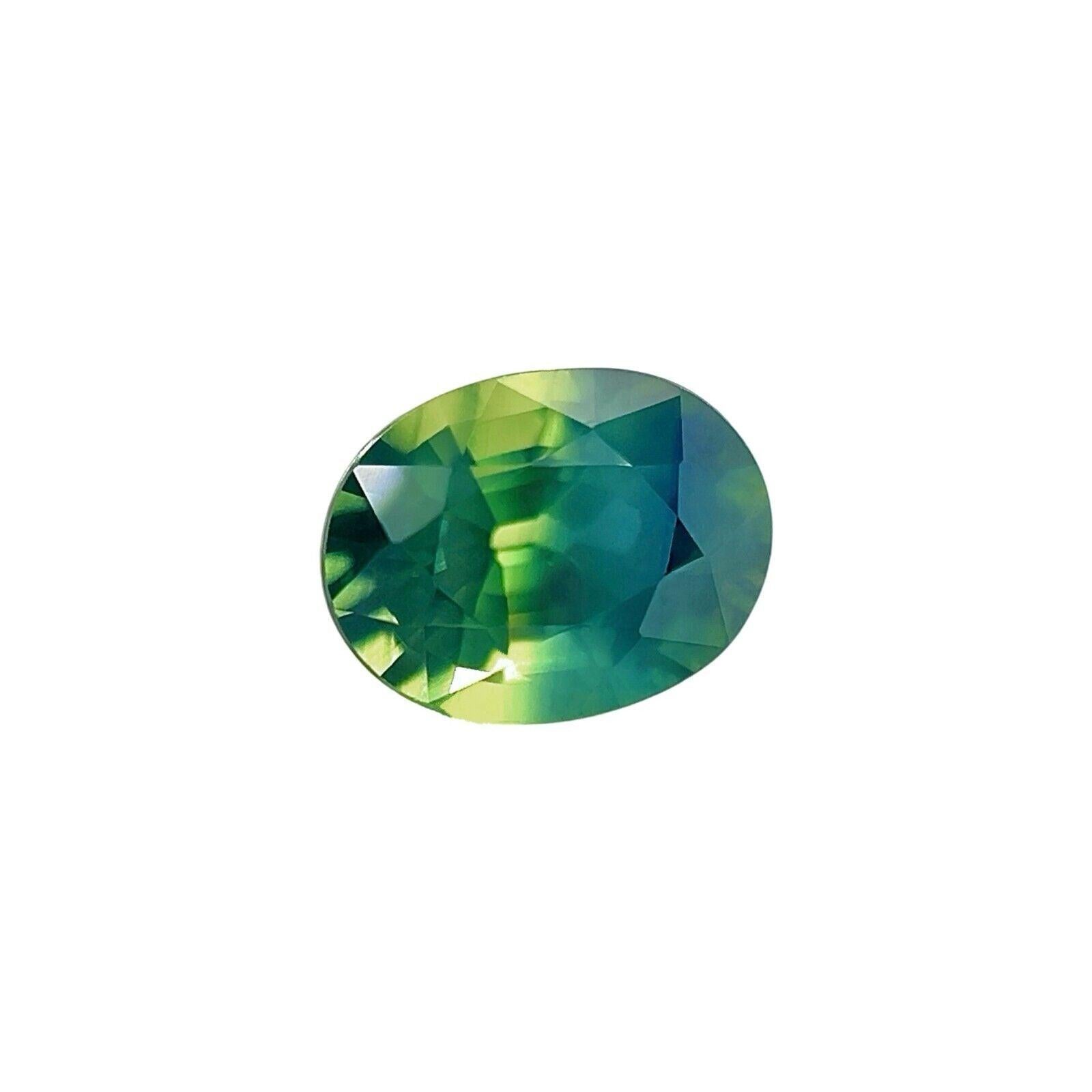 UNIQUE Australia Bi Colour Sapphire 0.98ct Green Blue Oval Cut Gem 6.4x4.8mm VS

0.98 Carat with a beautiful and unique green blue yellow colour and excellent clarity.
Also has an excellent oval cut and polish to show great shine and colour, would