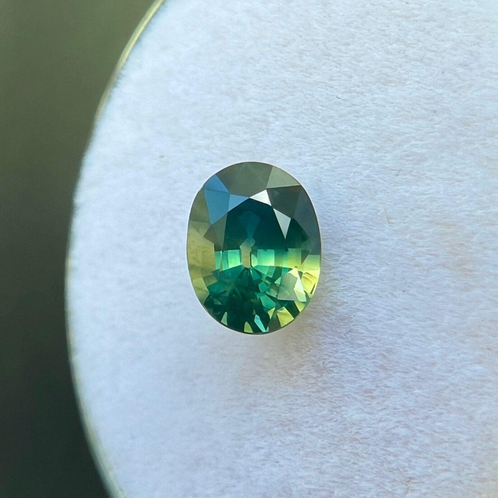 Unique Australia Bi Colour Sapphire 0.98ct Green Blue Oval Cut Gem 6.4x4.8mm VS In New Condition For Sale In Birmingham, GB