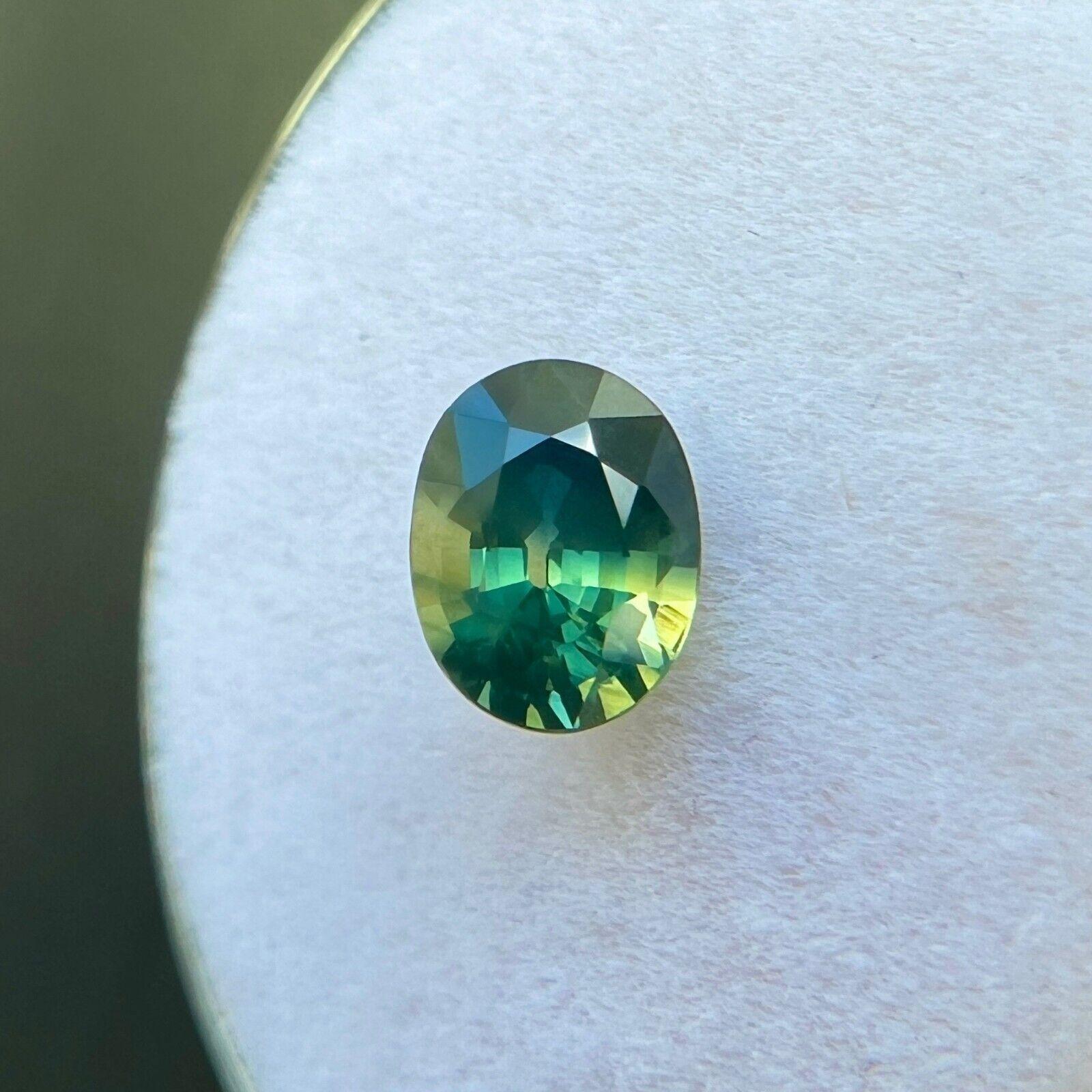 Women's or Men's Unique Australia Bi Colour Sapphire 0.98ct Green Blue Oval Cut Gem 6.4x4.8mm VS For Sale