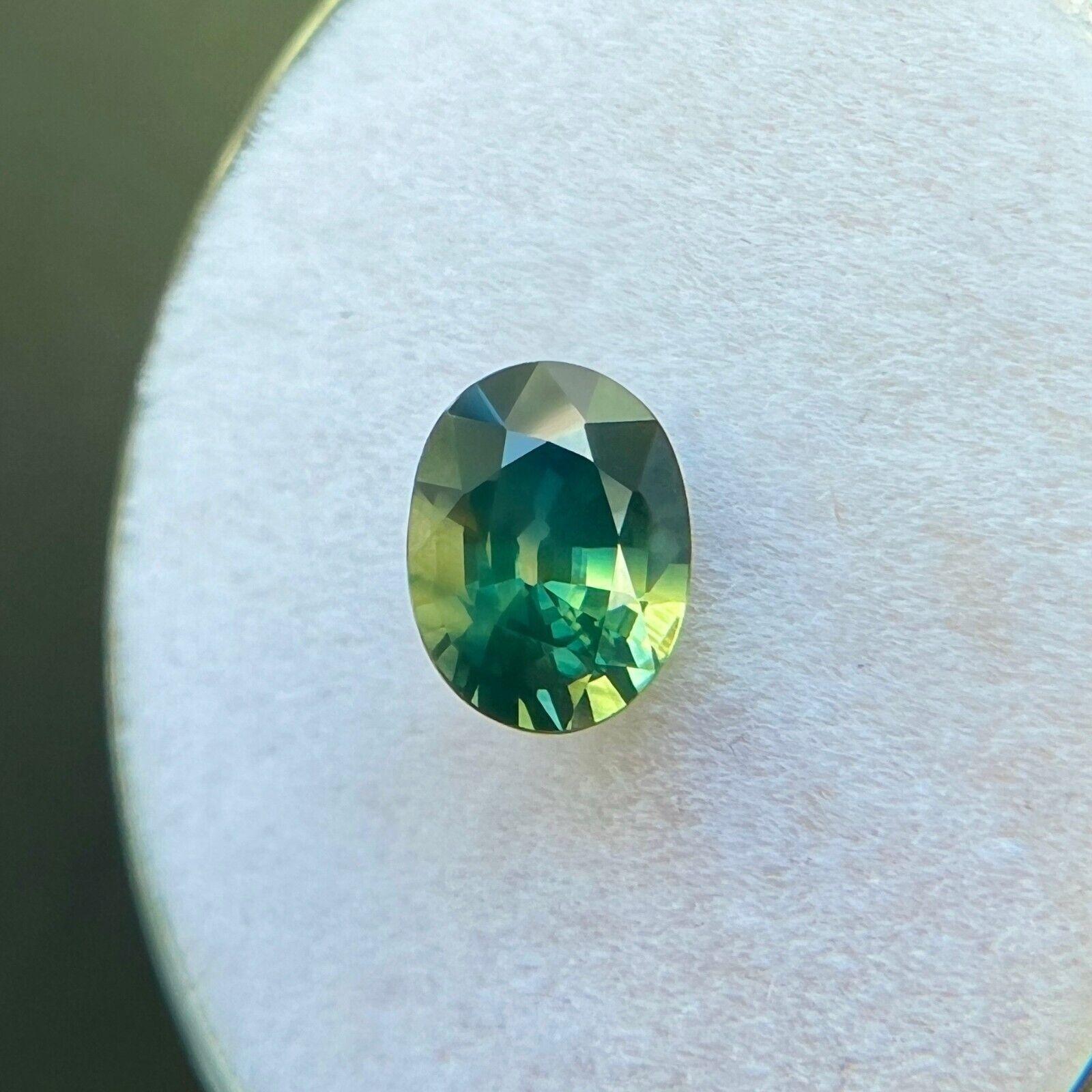 Unique Australia Bi Colour Sapphire 0.98ct Green Blue Oval Cut Gem 6.4x4.8mm VS For Sale 1