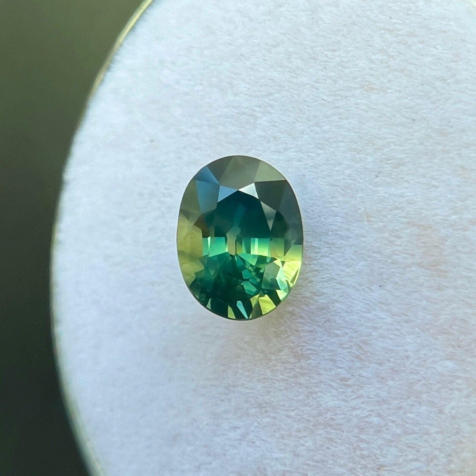 Unique Australia Bi Colour Sapphire 0.98ct Green Blue Oval Cut Gem 6.4x4.8mm VS For Sale 2
