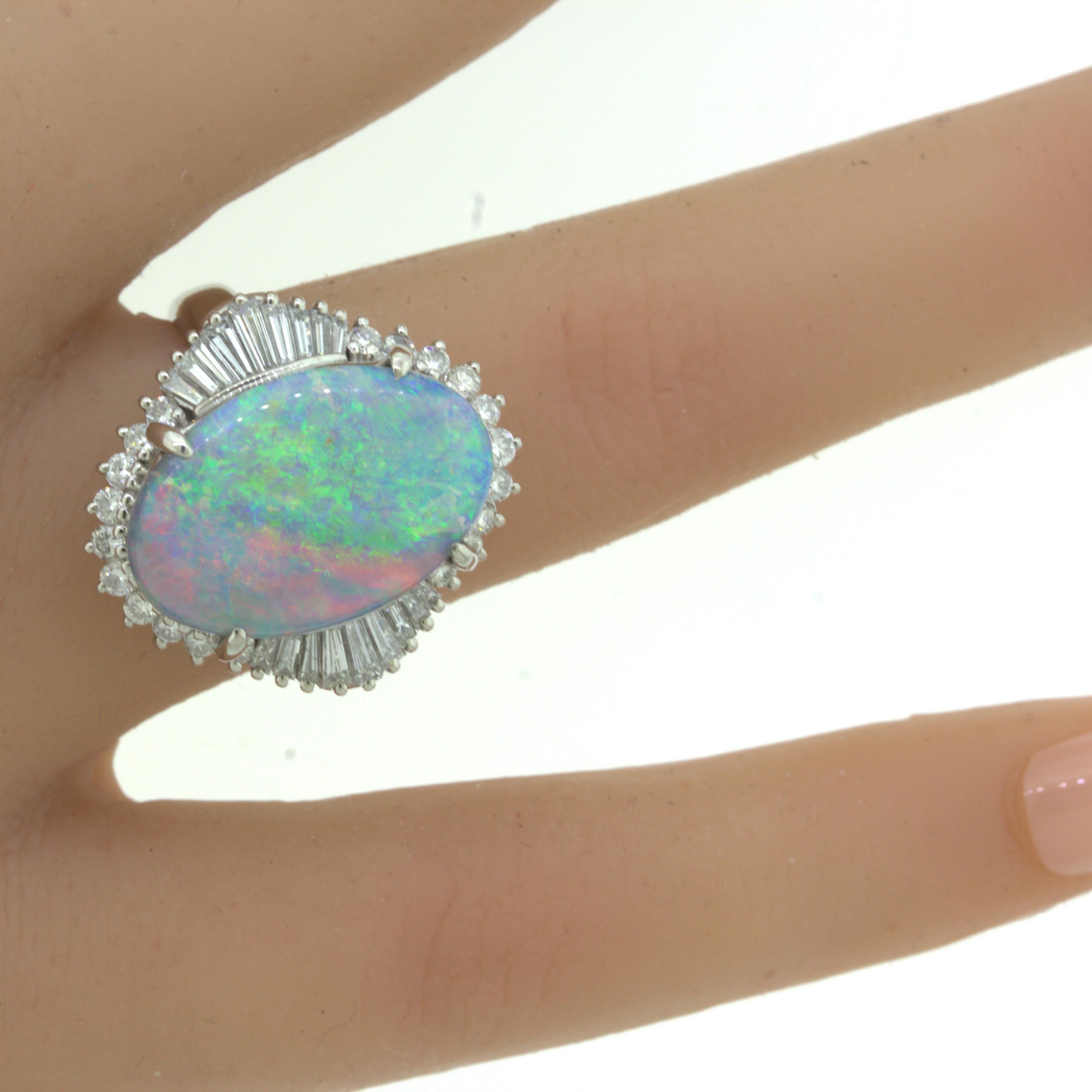 Unique Australian Opal “Double-Color” Diamond Platinum Cocktail Ring For Sale 6