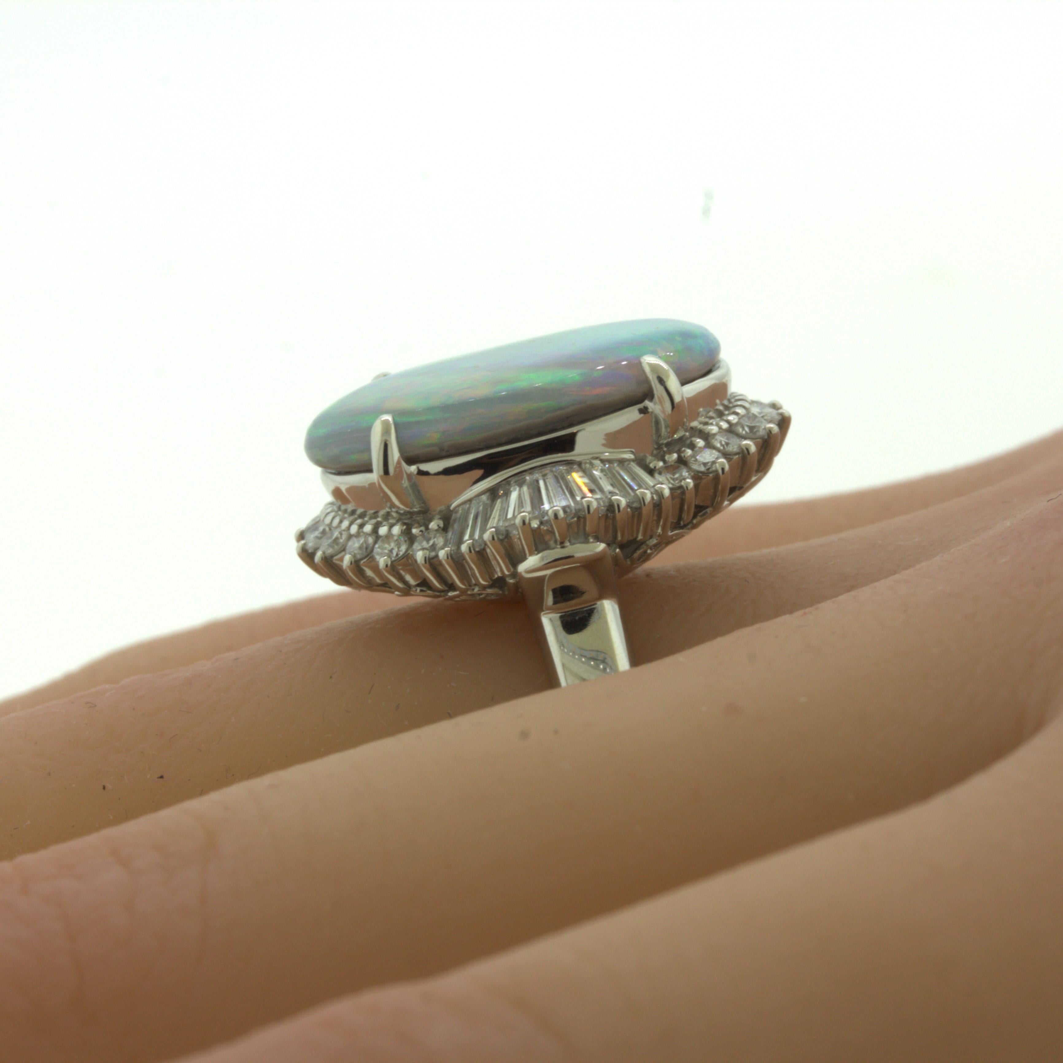 Unique Australian Opal “Double-Color” Diamond Platinum Cocktail Ring For Sale 3