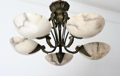 Unique Austrian Large Brass and Alabaster Chandelier