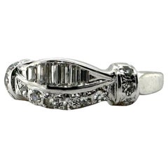 Unique Baguette & Round Diamond Band 14K White Gold