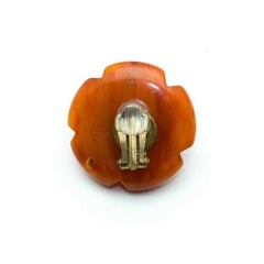 Unique Bakelite Flowers Vintage Clip-on Earrings in Amber, 60s