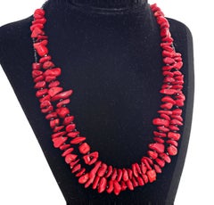 AJD Very Chic Double Strand 17.75" Bamboo Coral and Black Spinel Necklace