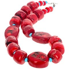 Unique Bamboo Coral and Turquoise Necklace