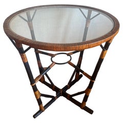 Mid-Century style bamboo and woven rattan side table