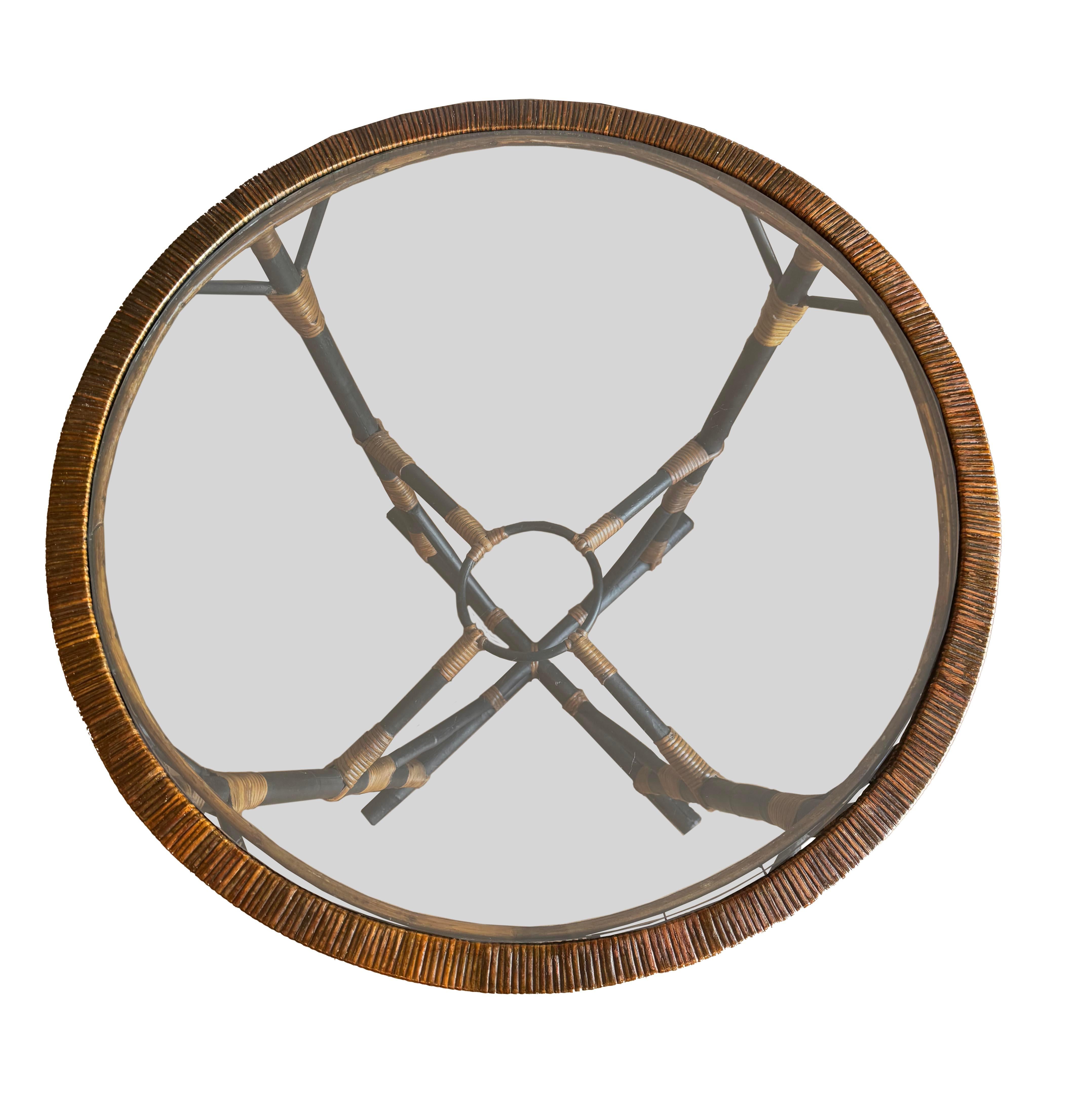 Bambou Table unique en bambou avec plateau en verre en vente