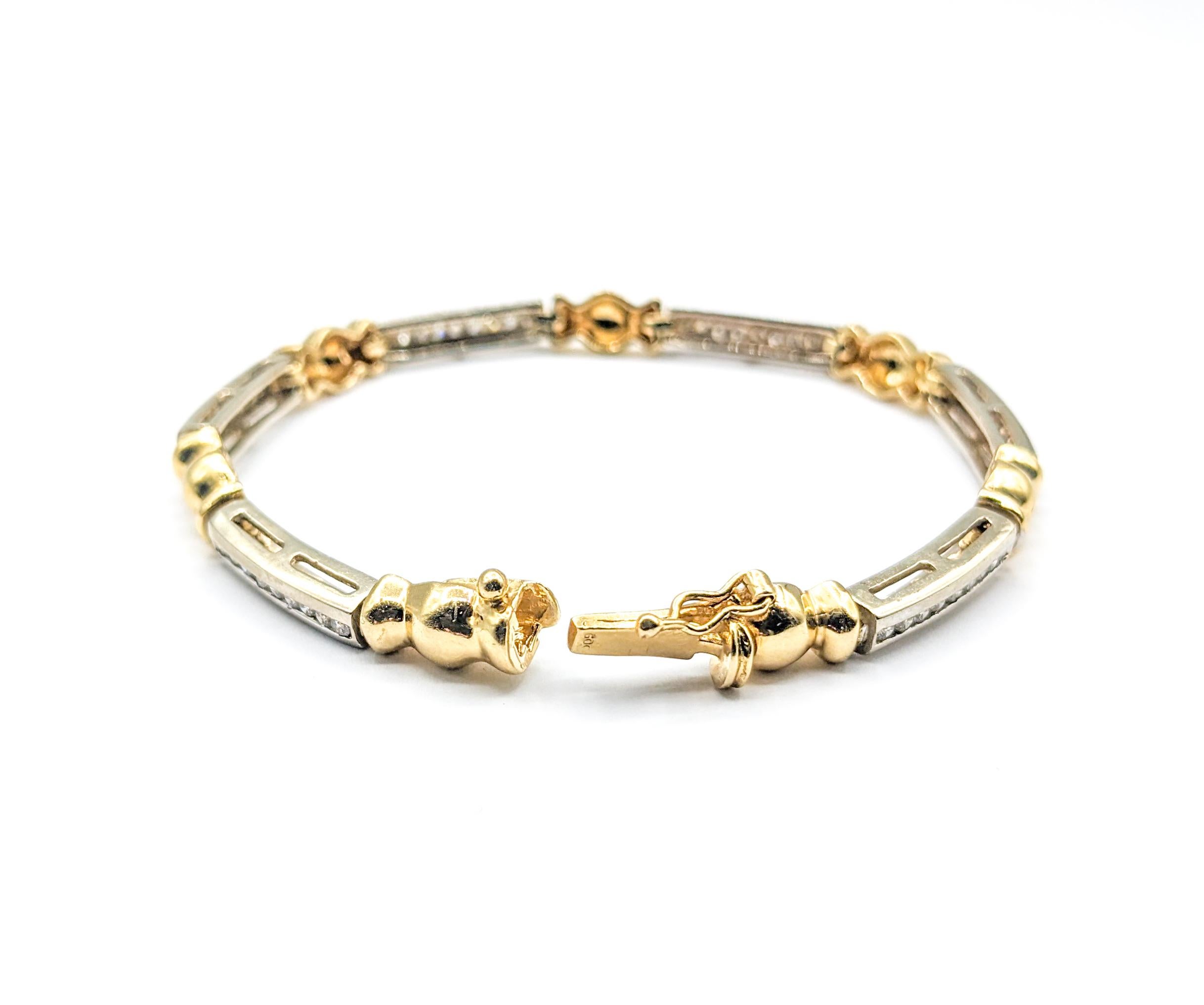 Modern Unique Bar and Ball Design Bracelet In Two-Tone Gold For Sale