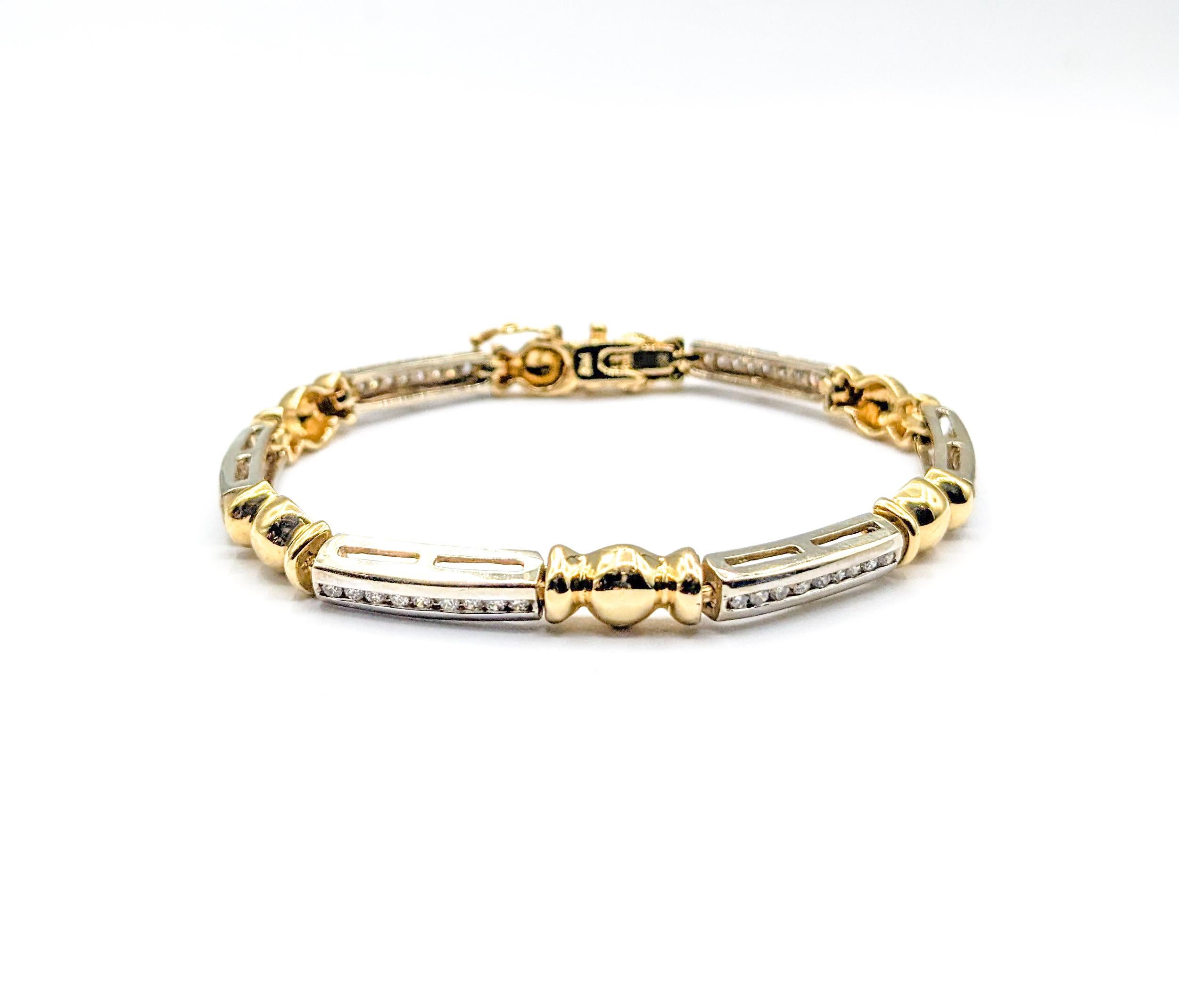 Unique Bar and Ball Design Bracelet In Two-Tone Gold In Excellent Condition For Sale In Bloomington, MN