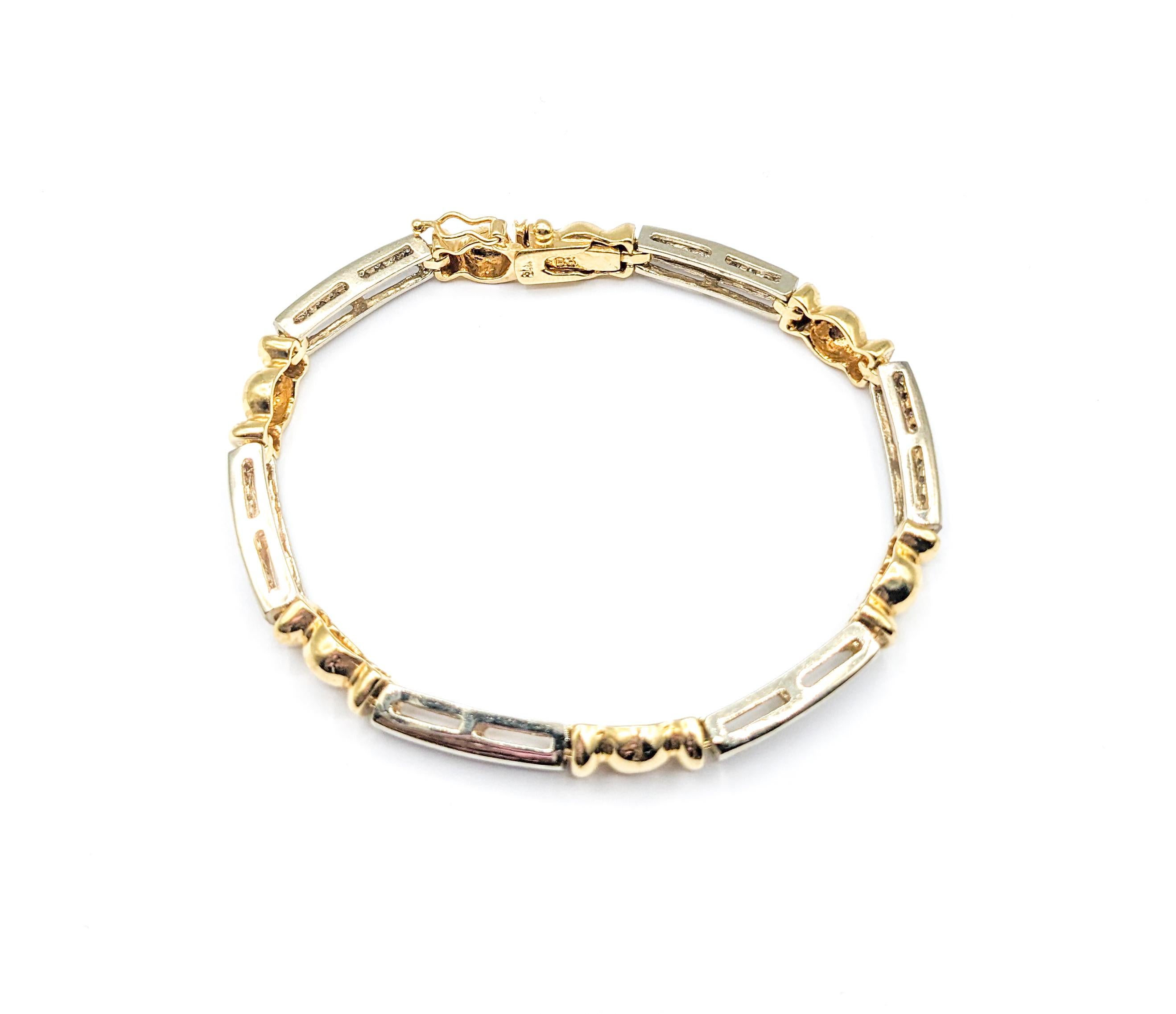 Women's Unique Bar and Ball Design Bracelet In Two-Tone Gold For Sale