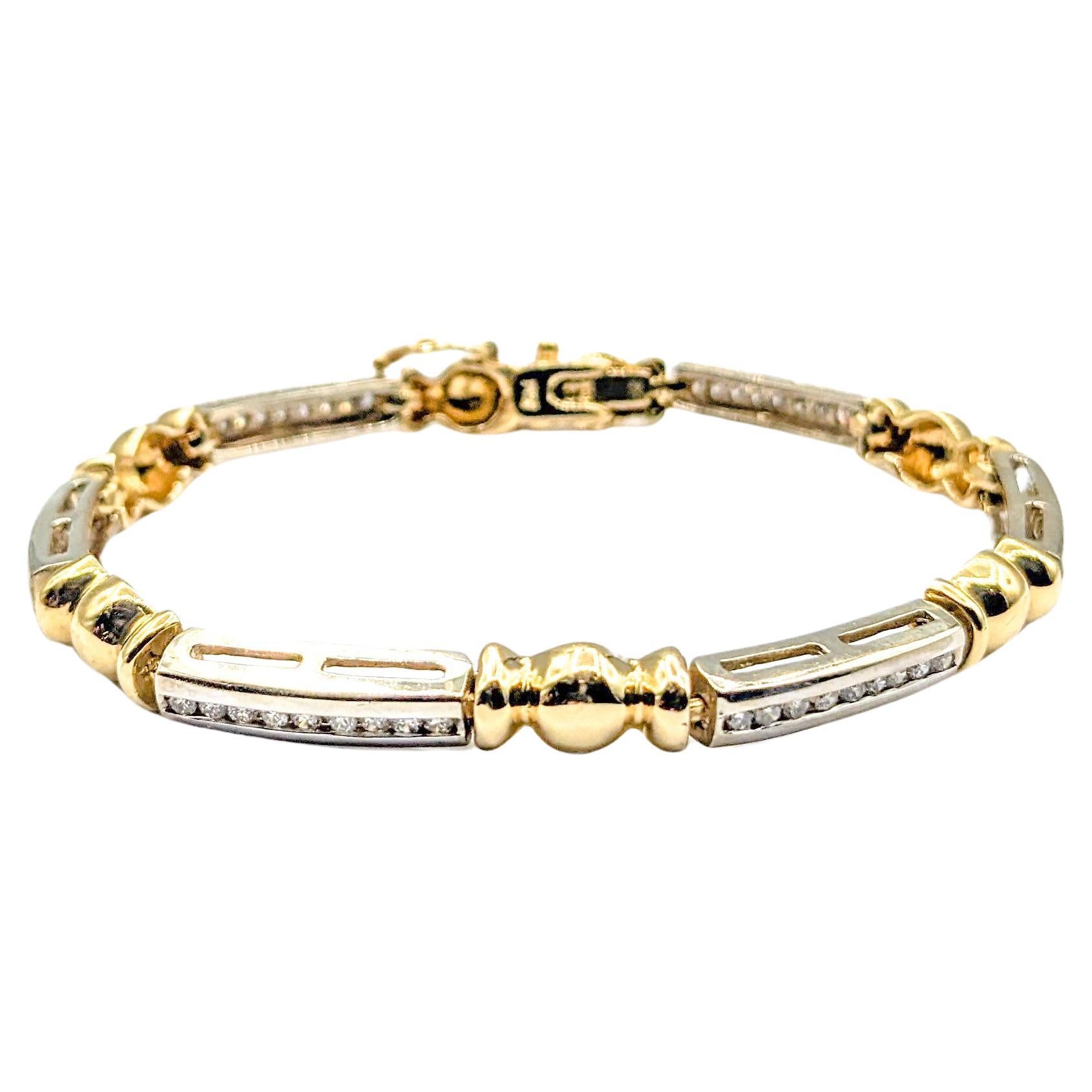 Unique Bar and Ball Design Bracelet In Two-Tone Gold For Sale