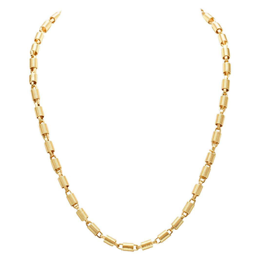 Unique Barrel coil necklace in 14k yellow gold. Length 18