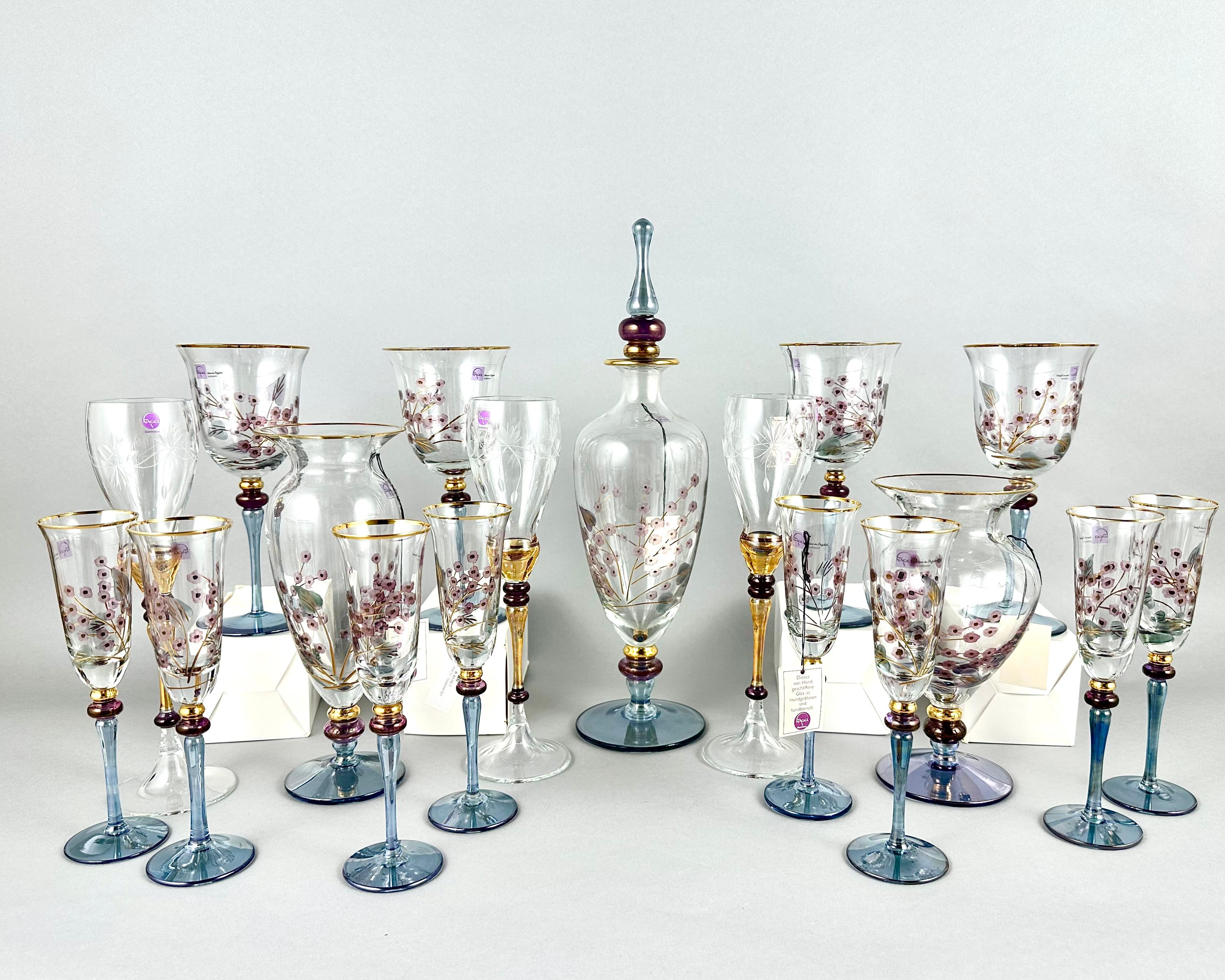 Unique Barware Set Of Vintage Wine Champagne Glasses Vases and Decanter by Nagel For Sale 2