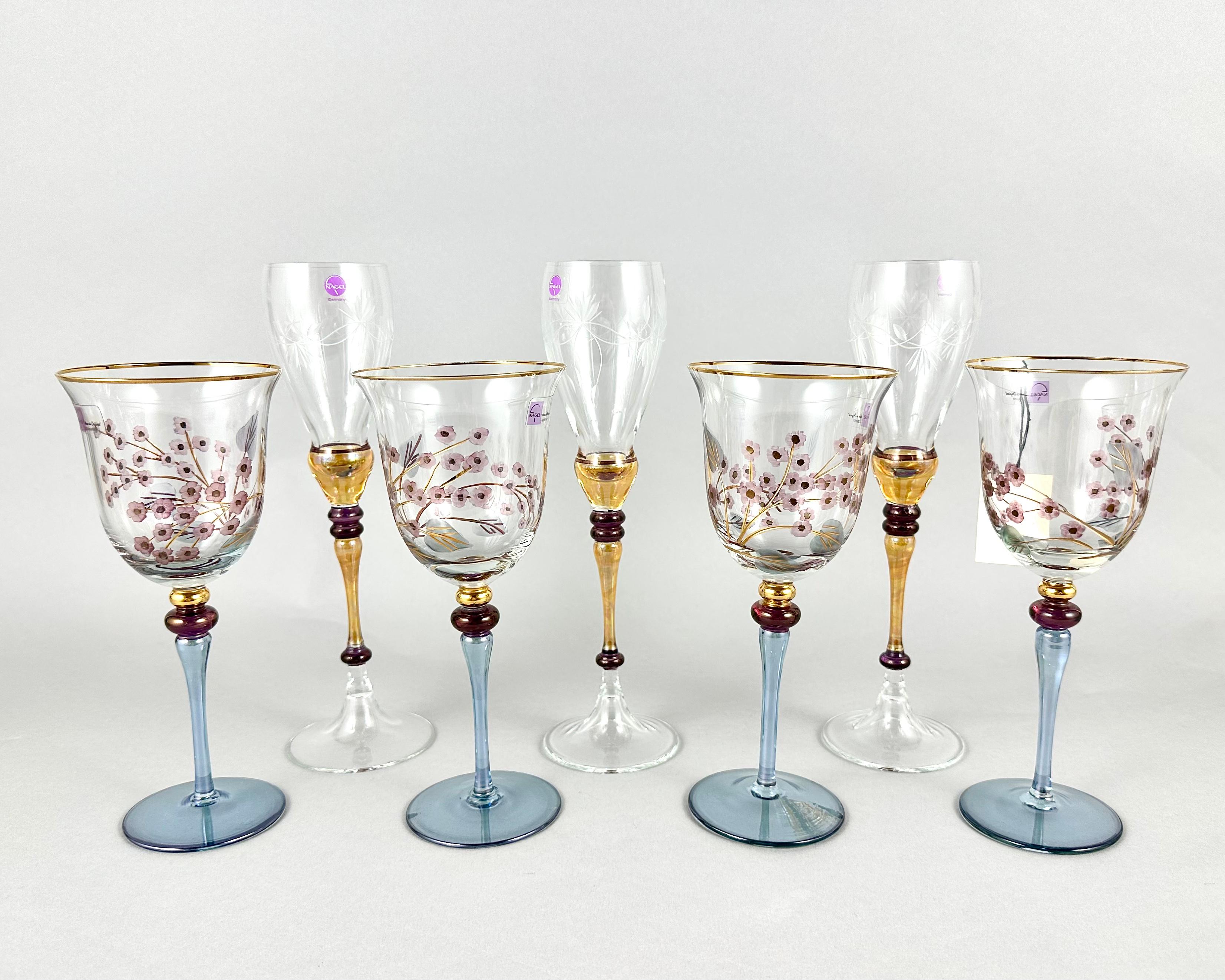 Late 20th Century Unique Barware Set Of Vintage Wine Champagne Glasses Vases and Decanter by Nagel For Sale