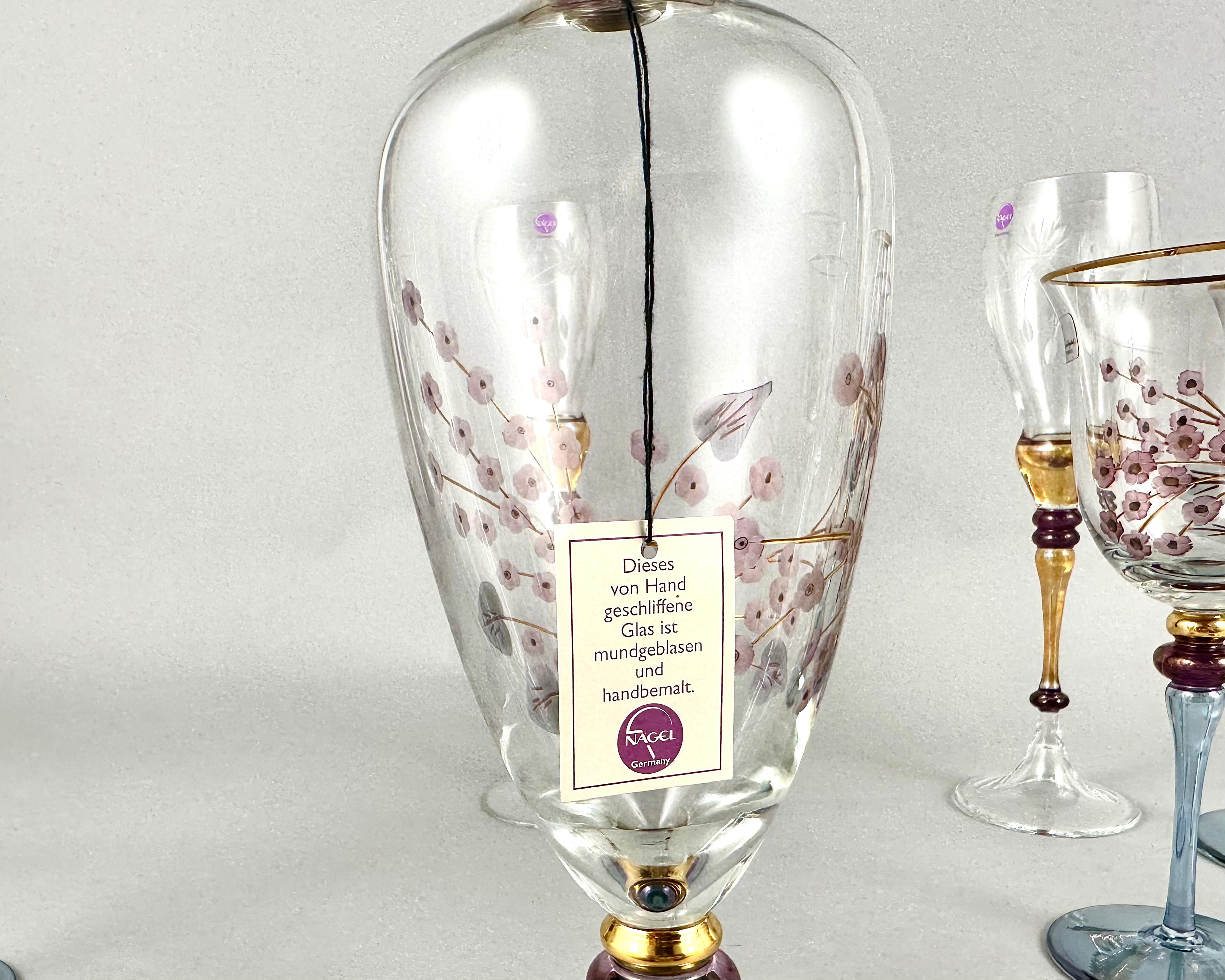 Crystal Unique Barware Set Of Vintage Wine Champagne Glasses Vases and Decanter by Nagel For Sale
