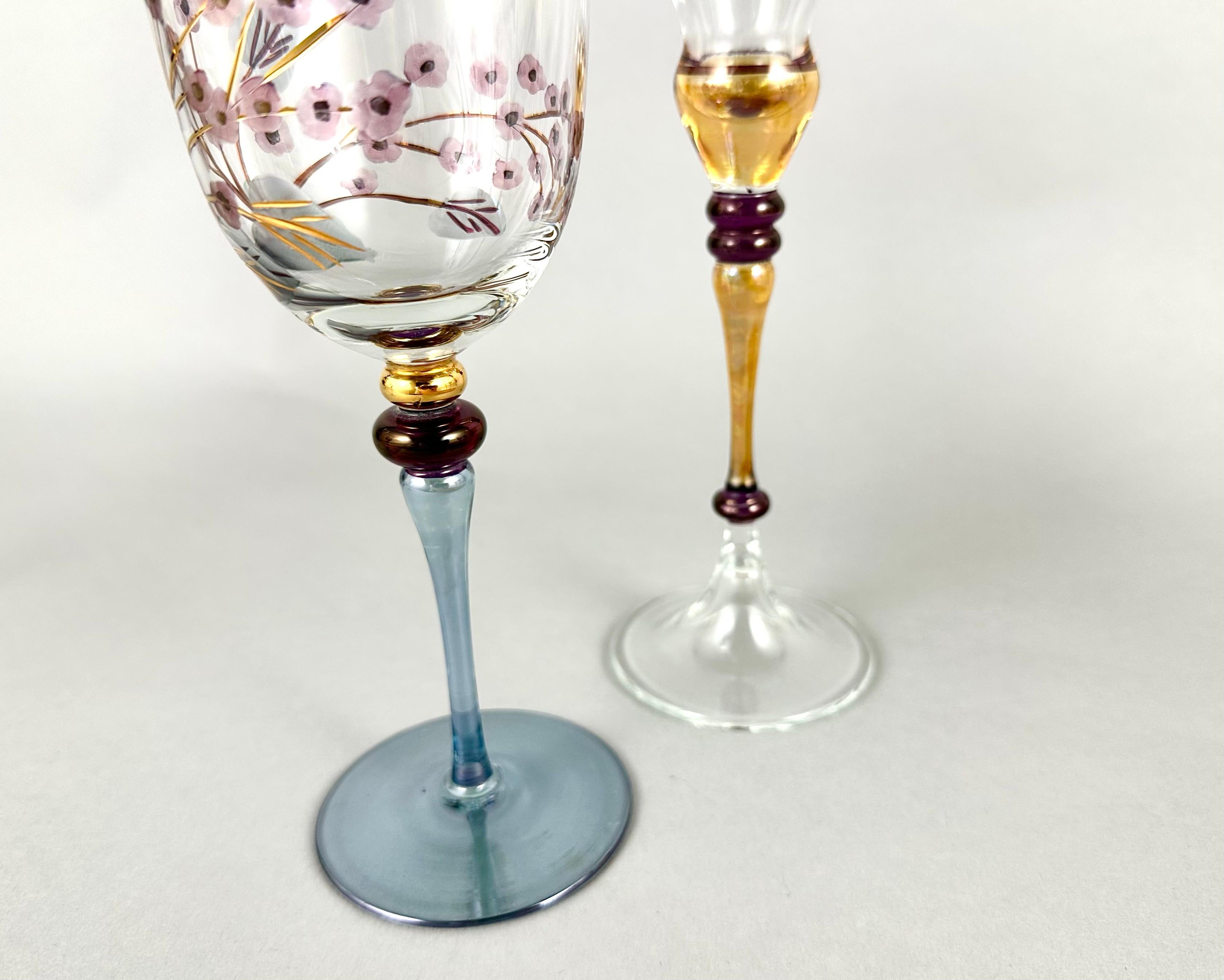 Crystal Unique Barware Set Of Vintage Wine Champagne Glasses Vases and Decanter by Nagel For Sale