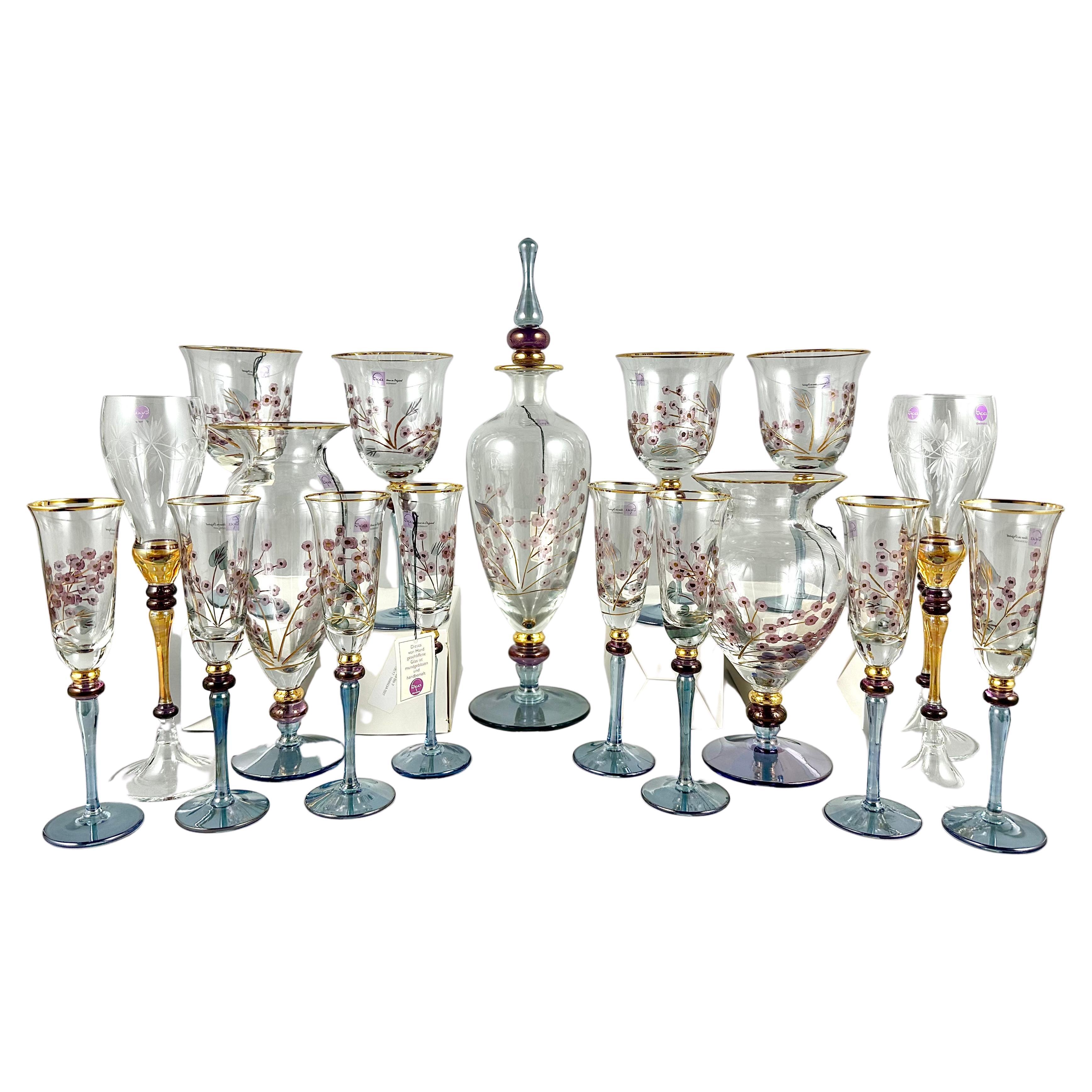 Unique Barware Set Of Vintage Wine Champagne Glasses Vases and Decanter by Nagel For Sale