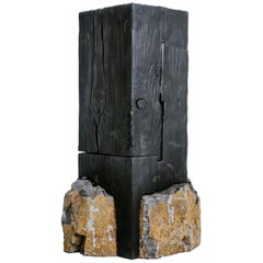 Unique Basalt and Blackened Redwood Pedestal Table by Base 10