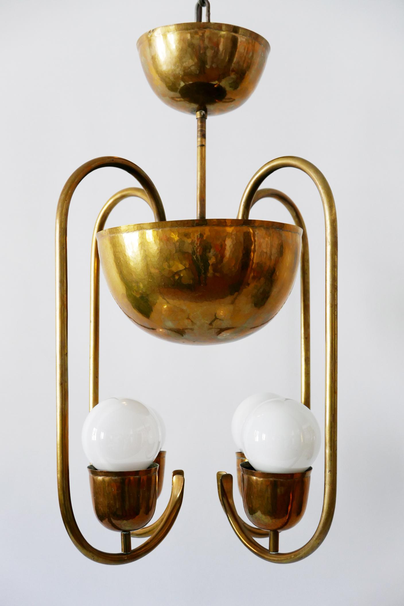 Unique Bauhaus Art Deco Brass Chandelier or Pendant Lamp by Hayno Focken 1930s For Sale 4