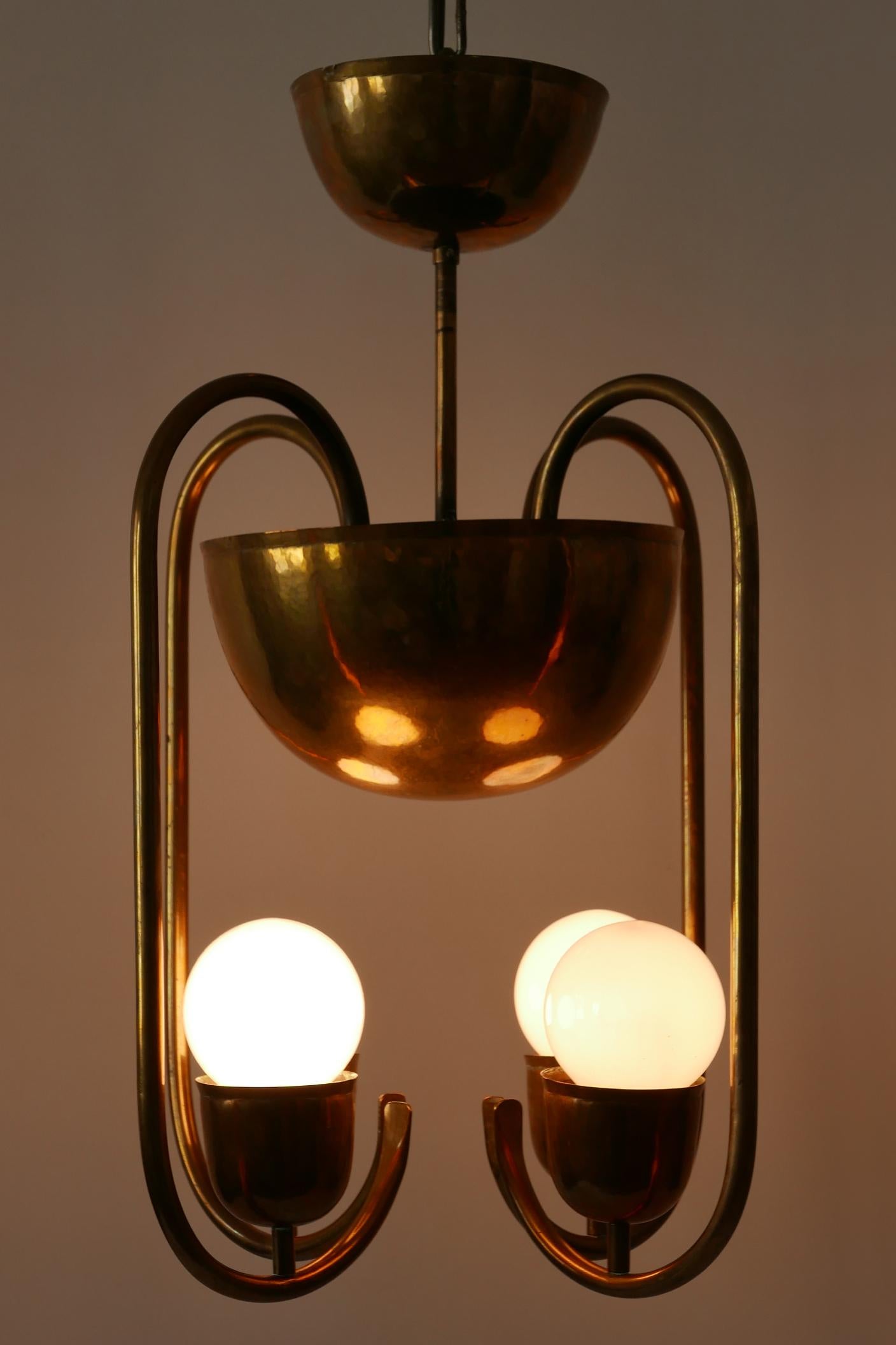 Unique Bauhaus Art Deco Brass Chandelier or Pendant Lamp by Hayno Focken 1930s For Sale 5