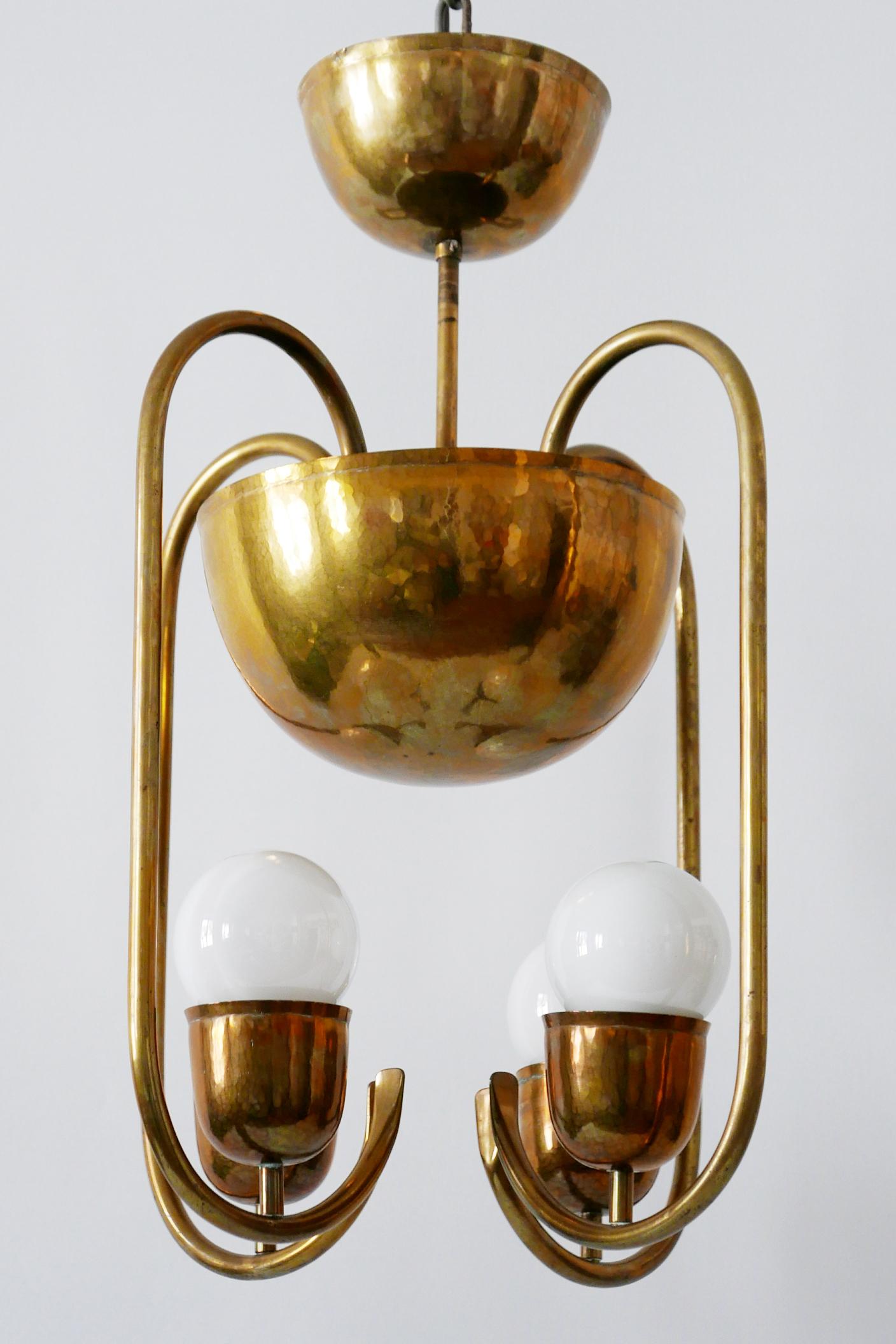 Unique Bauhaus Art Deco Brass Chandelier or Pendant Lamp by Hayno Focken 1930s For Sale 6