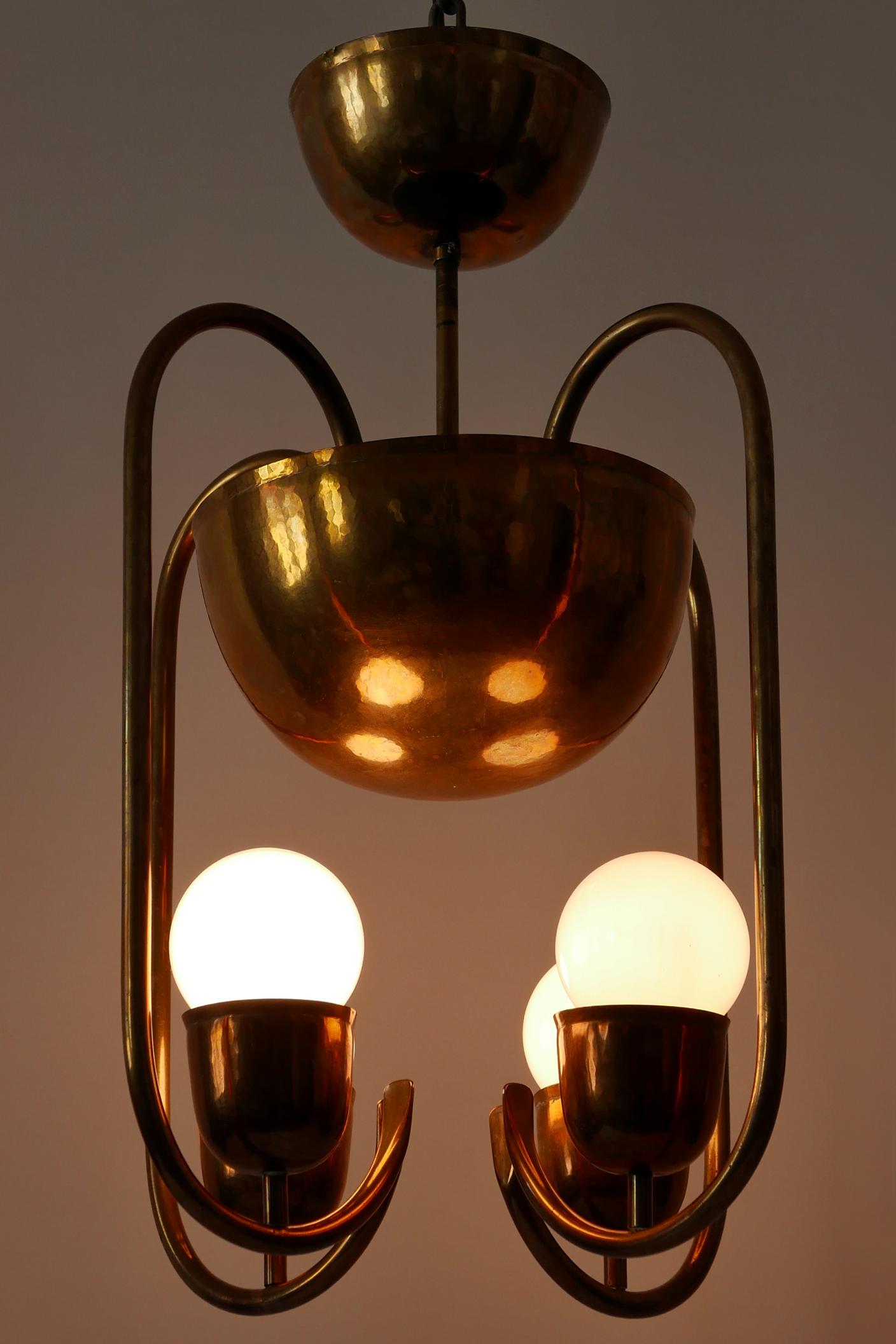 Unique Bauhaus Art Deco Brass Chandelier or Pendant Lamp by Hayno Focken 1930s For Sale 7