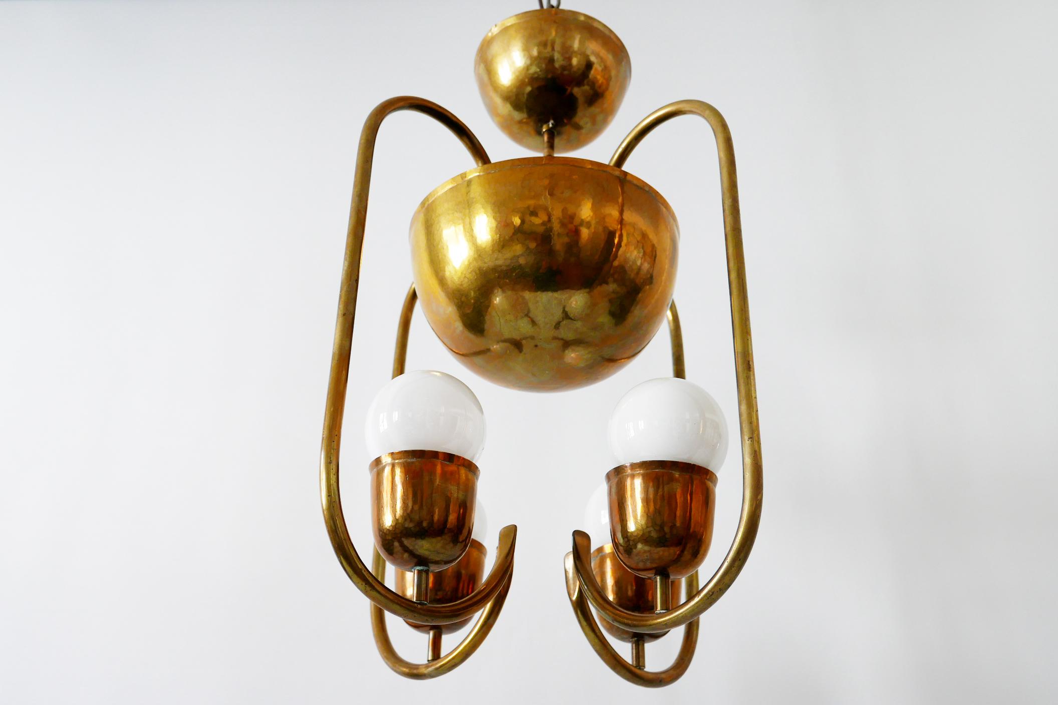 Unique Bauhaus Art Deco Brass Chandelier or Pendant Lamp by Hayno Focken 1930s For Sale 8
