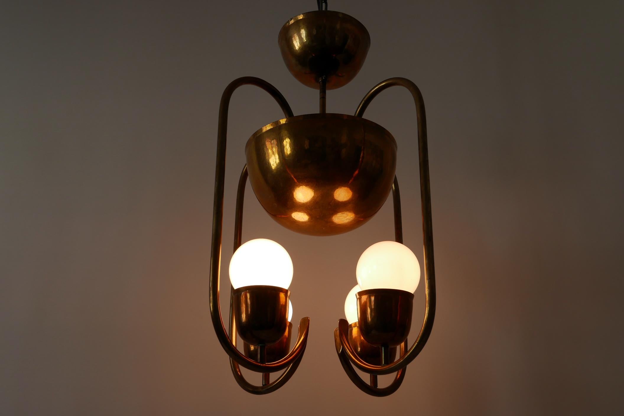 Unique Bauhaus Art Deco Brass Chandelier or Pendant Lamp by Hayno Focken 1930s For Sale 9