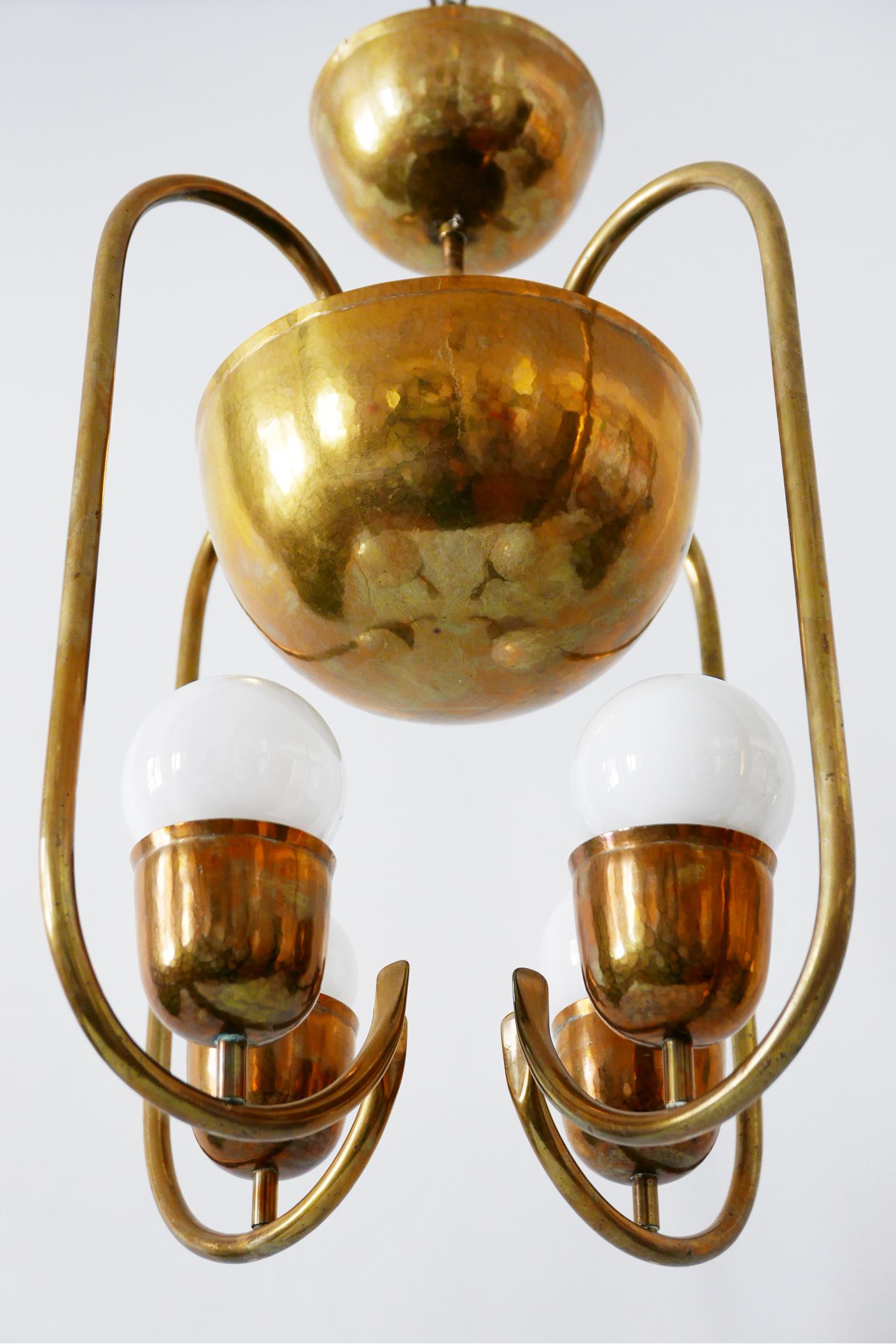 Unique Bauhaus Art Deco Brass Chandelier or Pendant Lamp by Hayno Focken 1930s For Sale 10