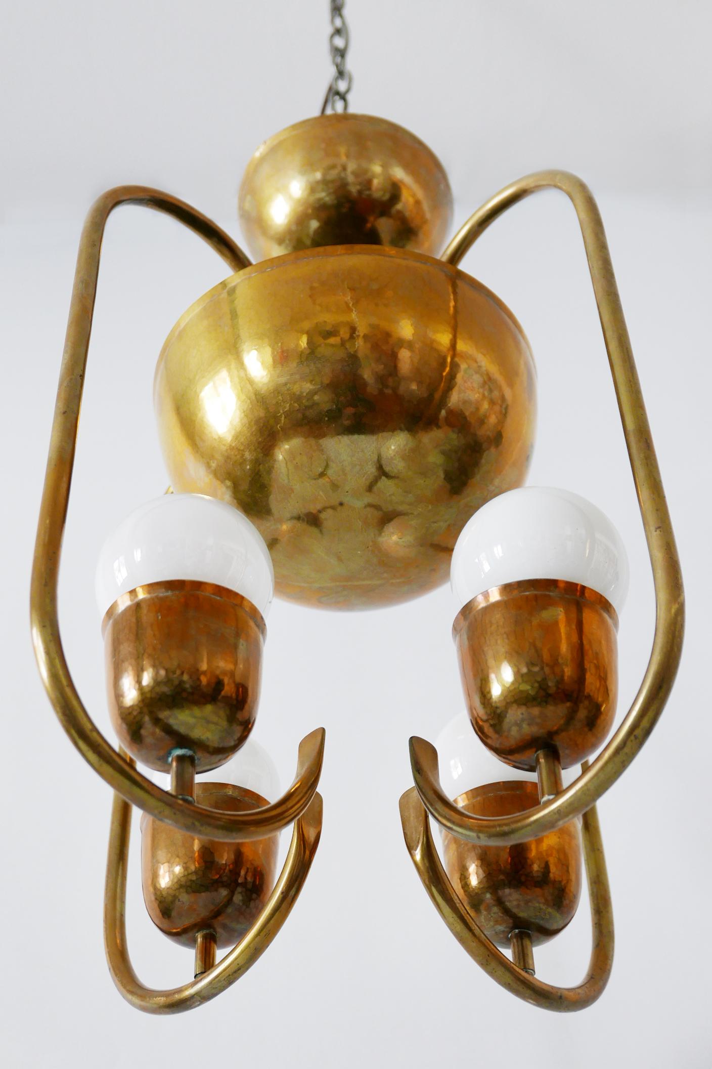Unique Bauhaus Art Deco Brass Chandelier or Pendant Lamp by Hayno Focken 1930s For Sale 11