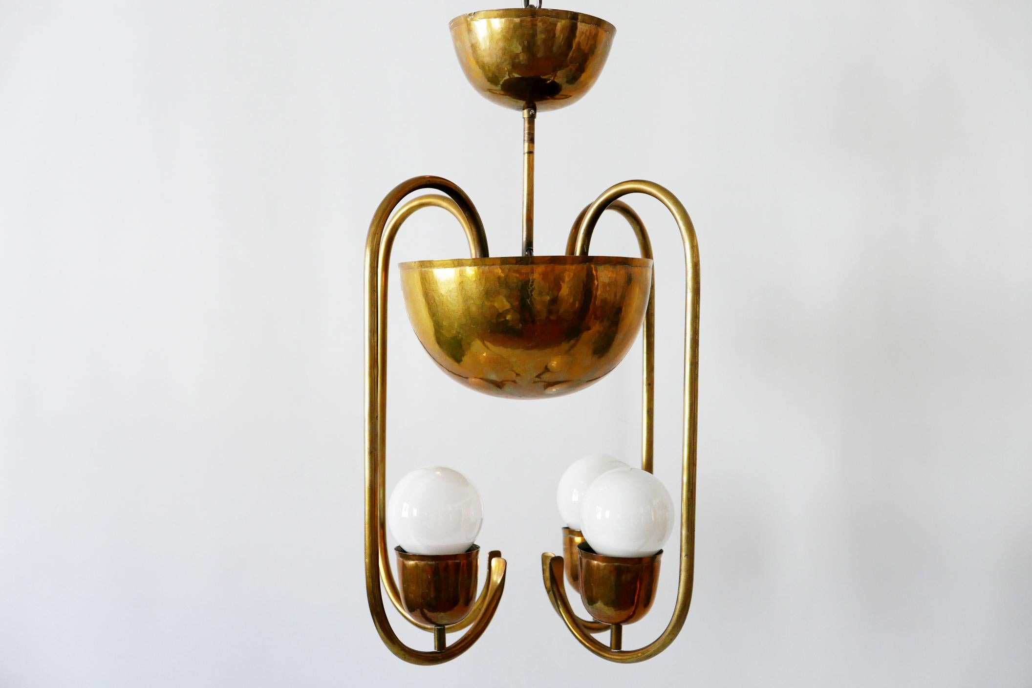 German Unique Bauhaus Art Deco Brass Chandelier or Pendant Lamp by Hayno Focken 1930s For Sale