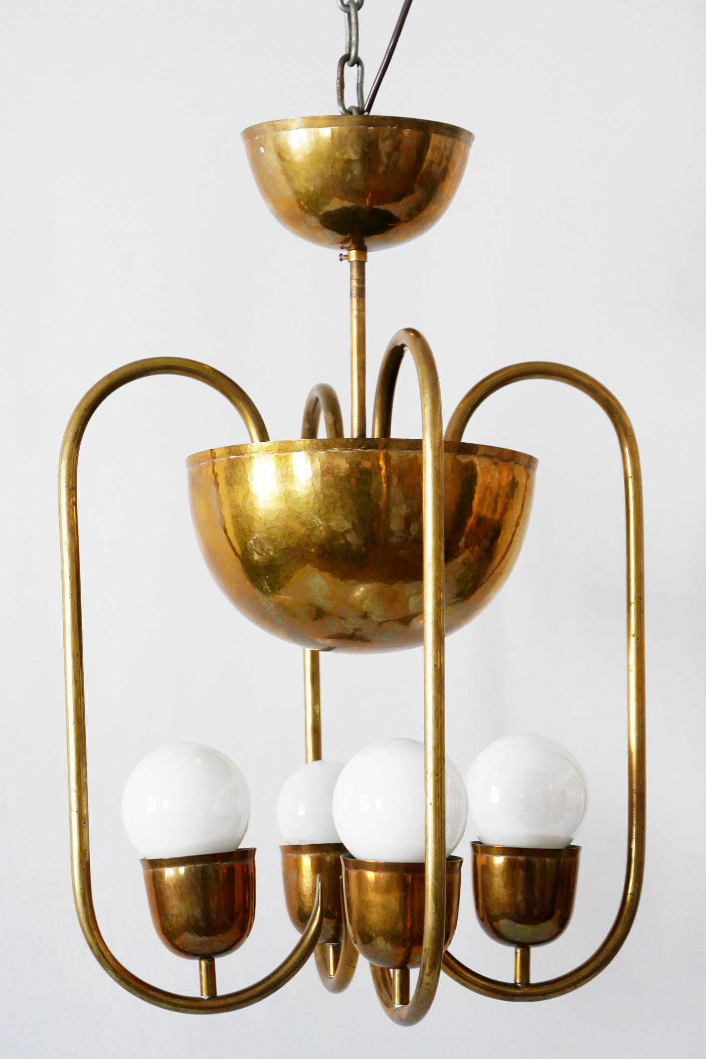 Unique Bauhaus Art Deco Brass Chandelier or Pendant Lamp by Hayno Focken 1930s In Good Condition For Sale In Munich, DE