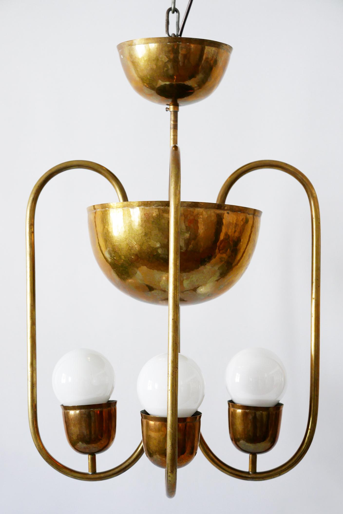 Mid-20th Century Unique Bauhaus Art Deco Brass Chandelier or Pendant Lamp by Hayno Focken 1930s For Sale