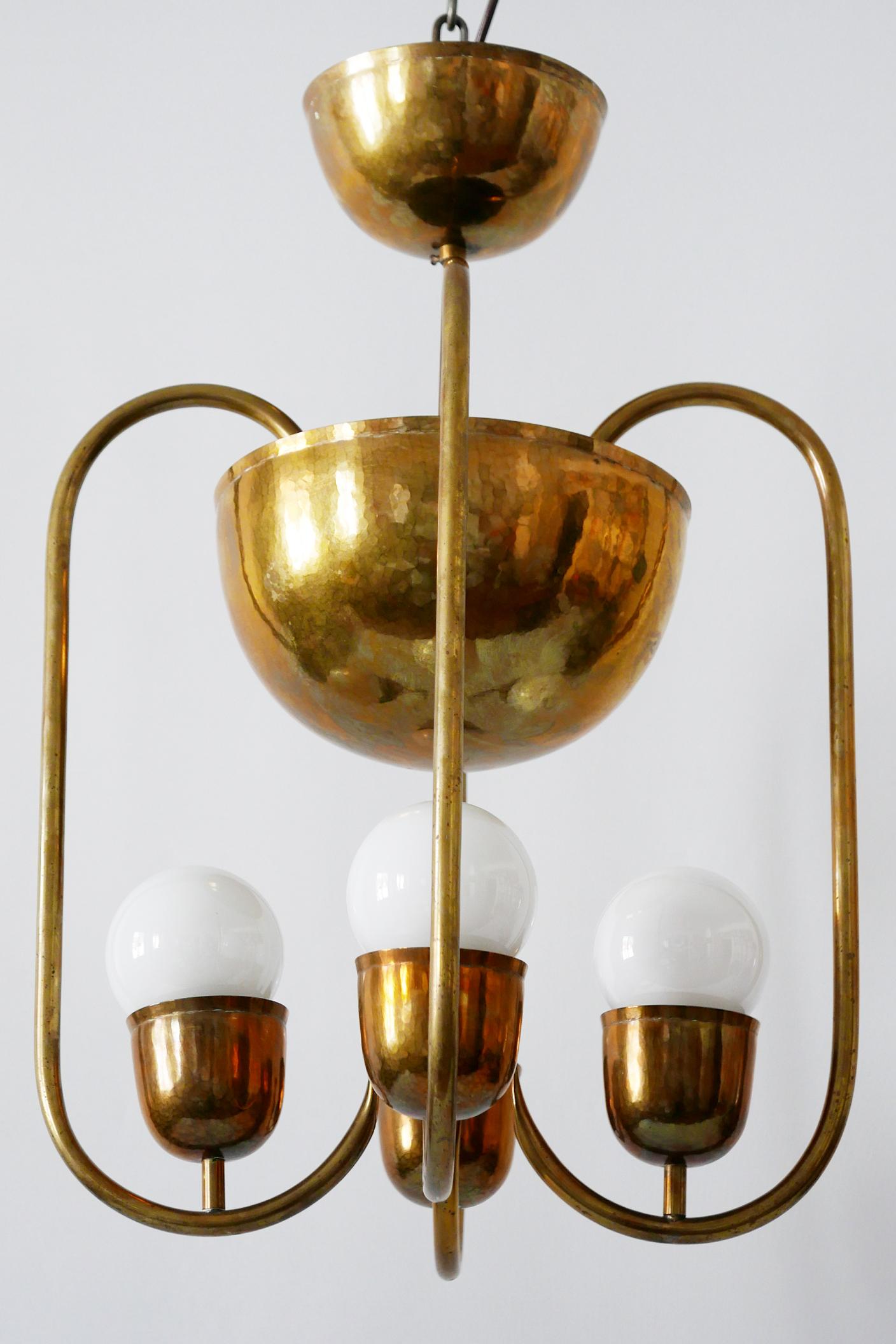 Unique Bauhaus Art Deco Brass Chandelier or Pendant Lamp by Hayno Focken 1930s For Sale 1