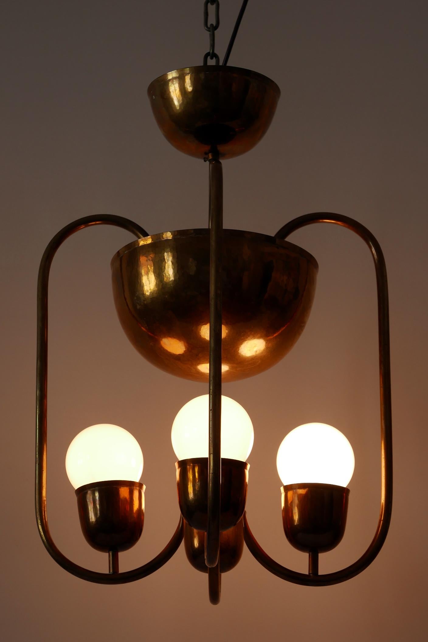 Lustre ou lampe à suspension Art Déco Bauhaus unique en laiton de Hayno Focken, années 1930 en vente 1