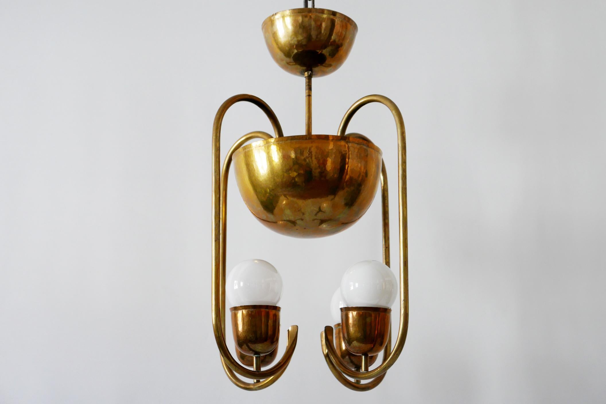 Unique Bauhaus Art Deco Brass Chandelier or Pendant Lamp by Hayno Focken 1930s For Sale 3