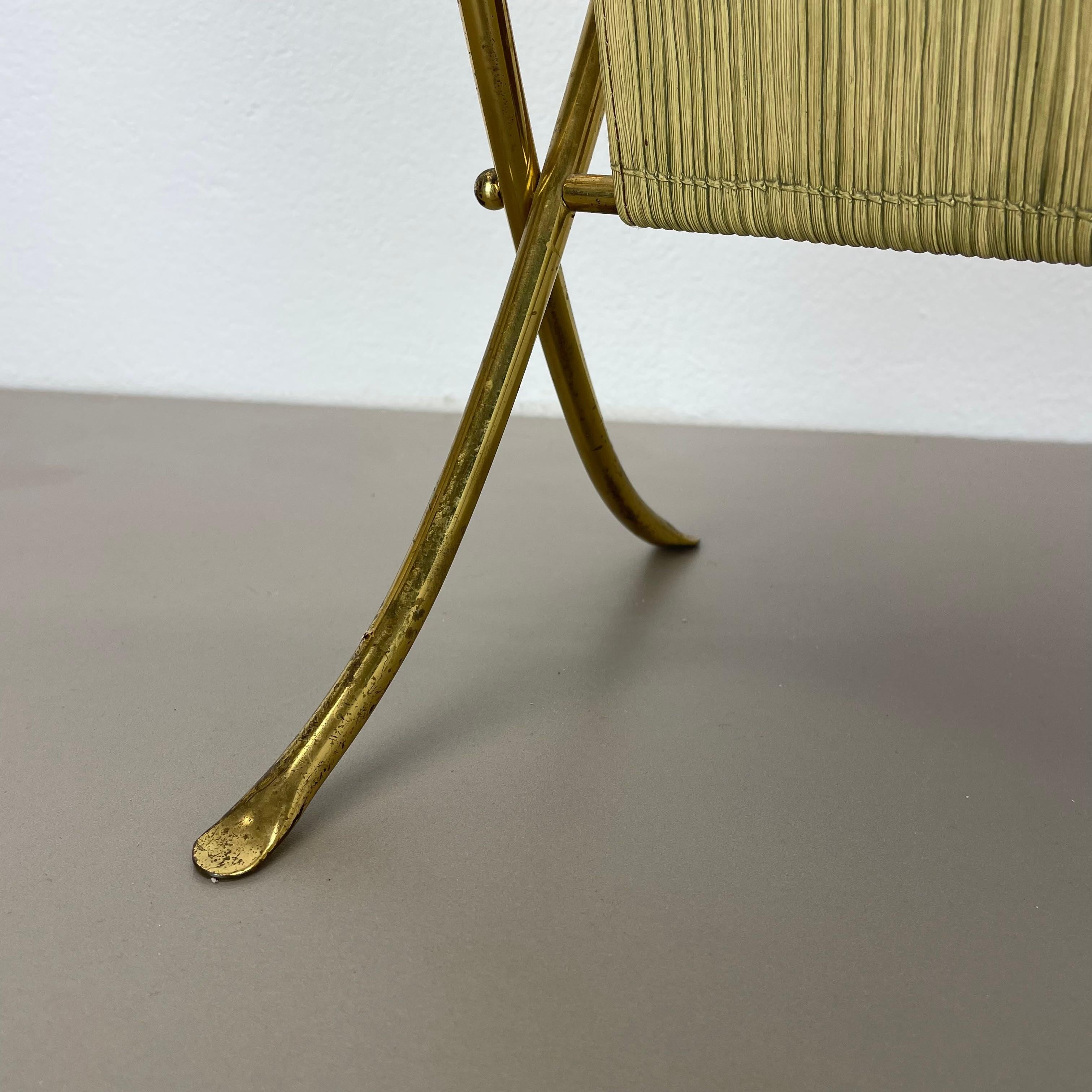 unique bauhaus Aubock Style brass and bamboo Magazine Holder, Austria 1950s For Sale 3