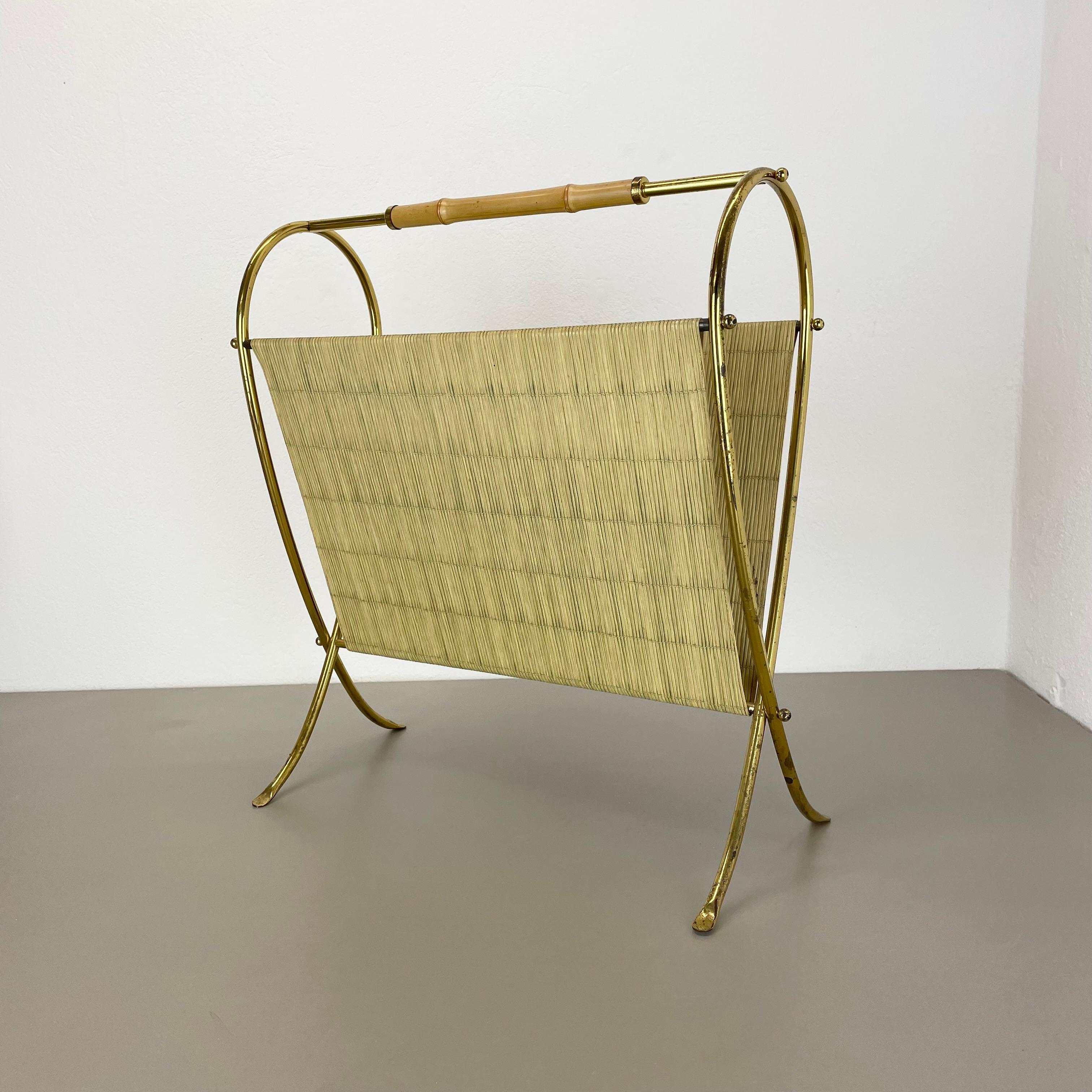 unique bauhaus Aubock Style brass and bamboo Magazine Holder, Austria 1950s For Sale 8