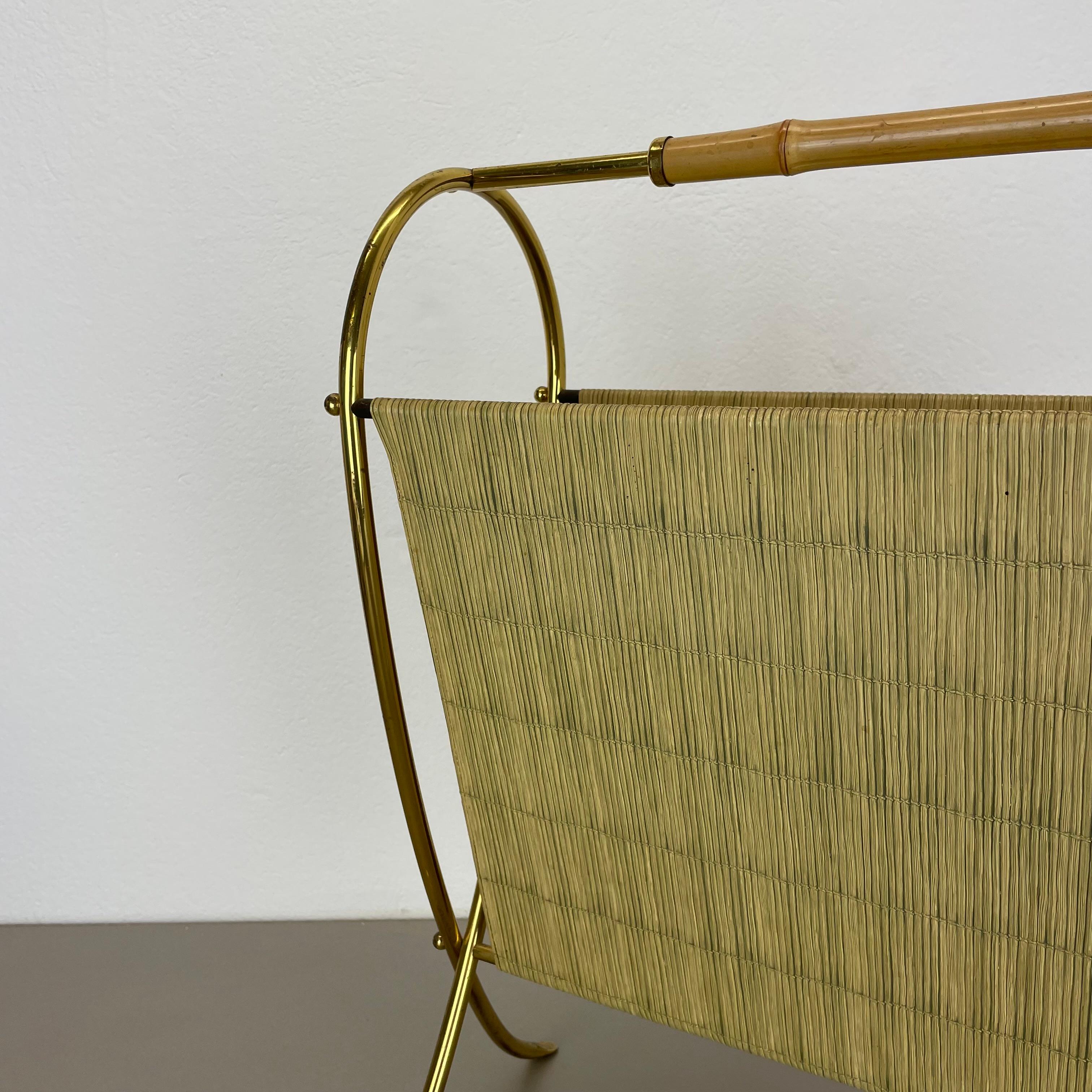 unique bauhaus Aubock Style brass and bamboo Magazine Holder, Austria 1950s In Fair Condition For Sale In Kirchlengern, DE