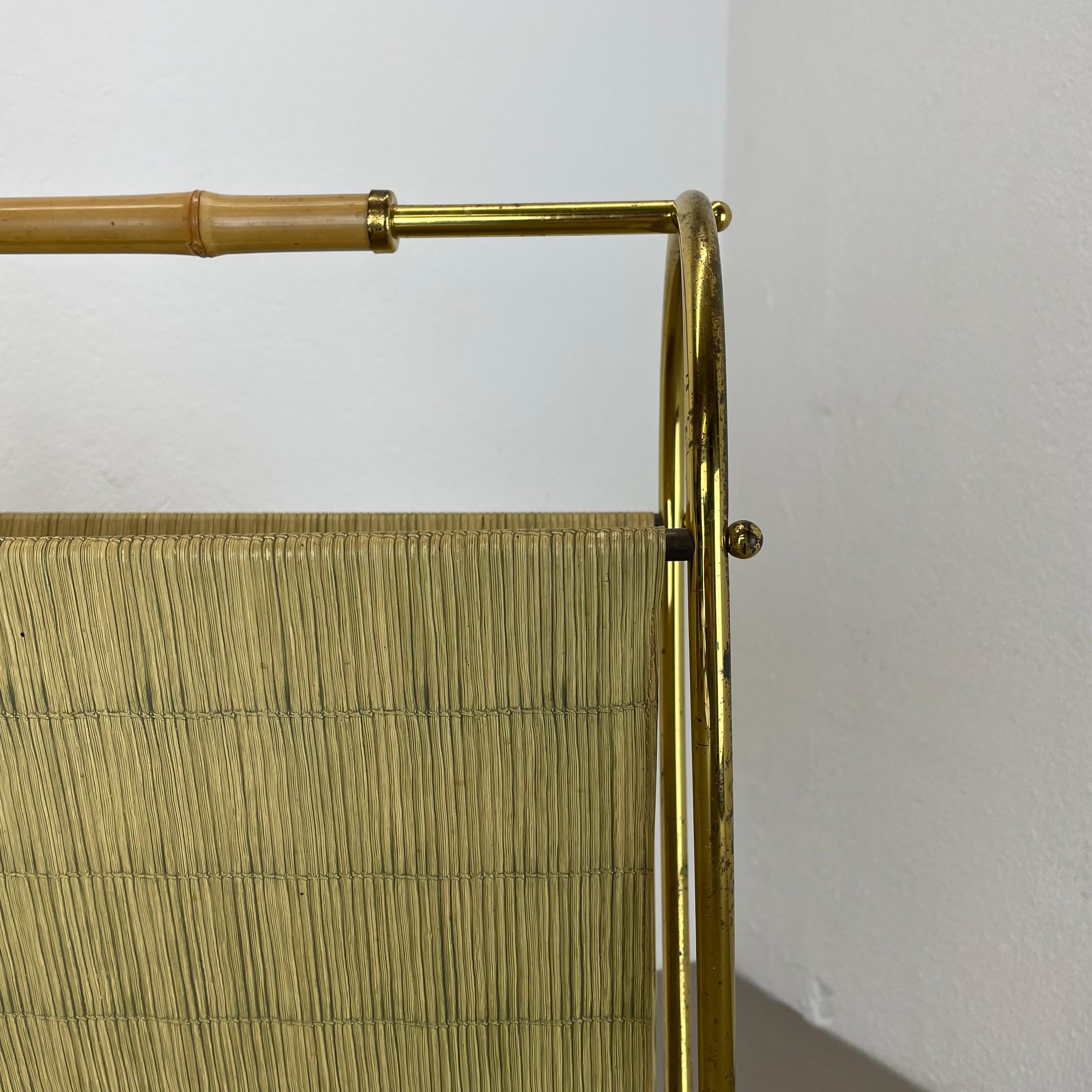 unique bauhaus Aubock Style brass and bamboo Magazine Holder, Austria 1950s For Sale 1