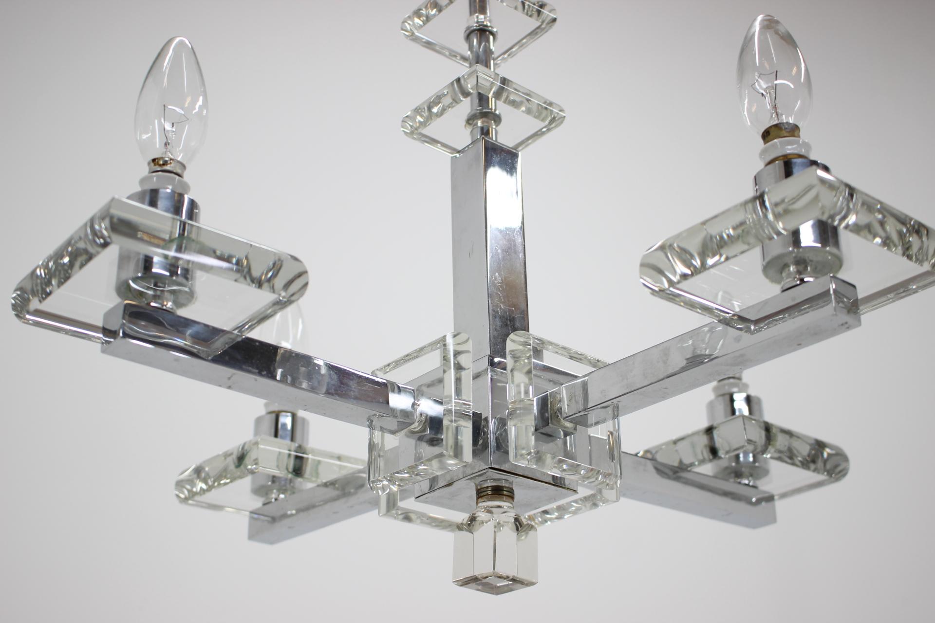 Unique Bauhaus Chrome and Glass Chandelier/Pendant, 1930s In Good Condition For Sale In Praha, CZ