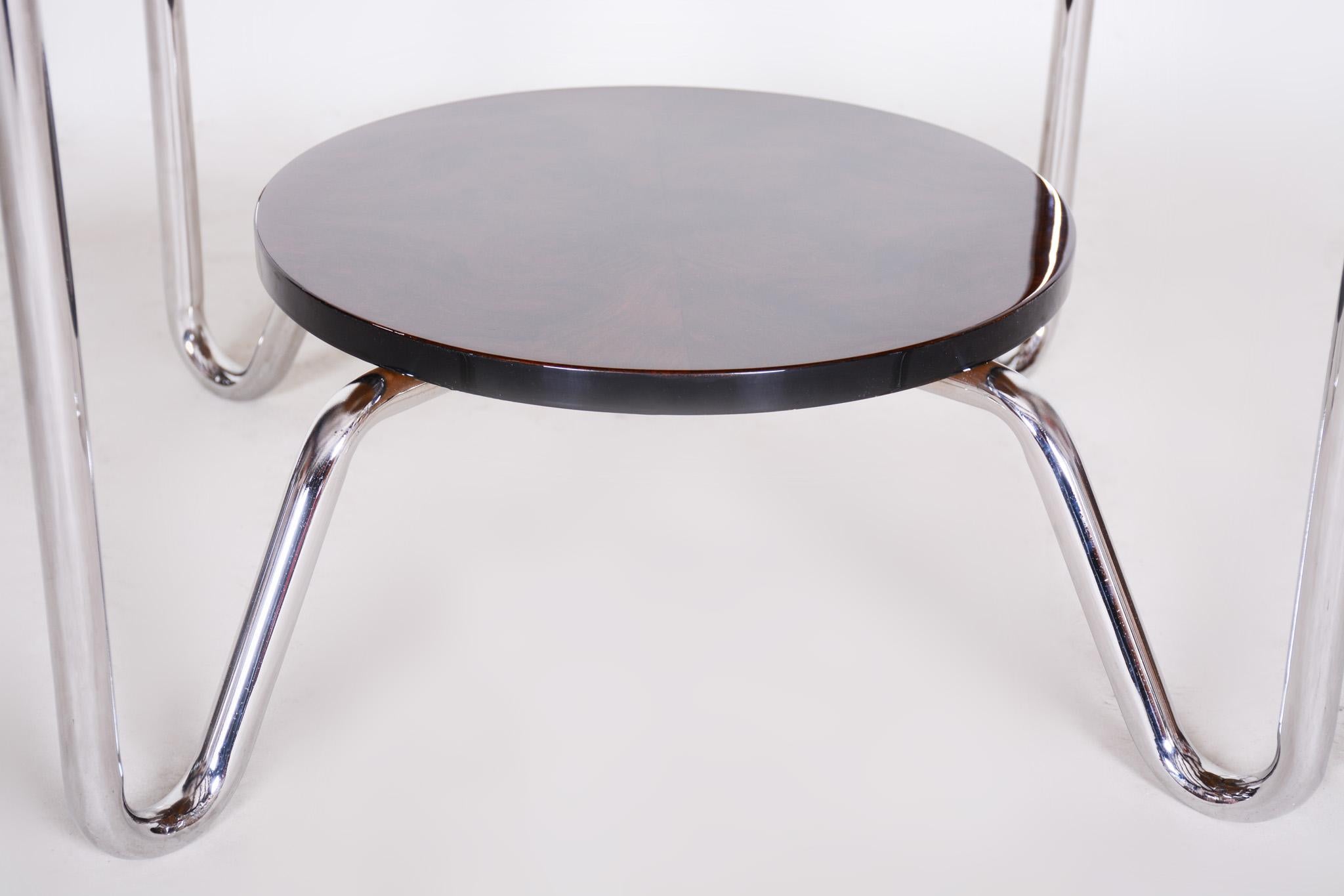 Czech Unique Bauhaus Small Tall Side Table, Chrome and Lacquered Wood, Kovona, 1950s