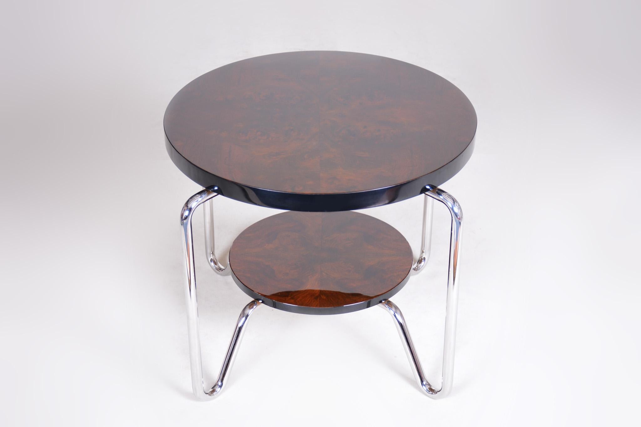 Unique Bauhaus Small Tall Side Table, Chrome and Lacquered Wood, Kovona, 1950s 1