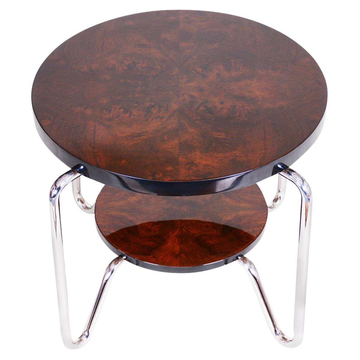 Unique Bauhaus Small Tall Side Table, Chrome and Lacquered Wood, Kovona, 1950s