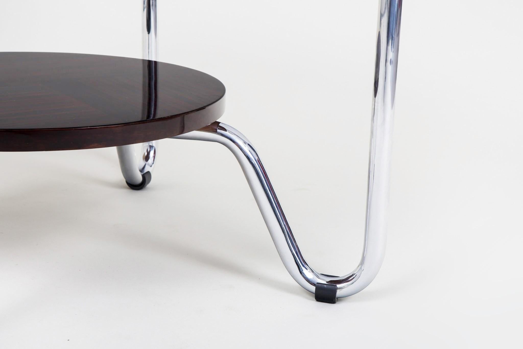 Czech Unique Bauhaus Small Tall Side Table, Chrome and Makasar, Kovona, 1950s For Sale